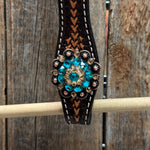Foxtail Teal/Champagne Browband, One Ear & Breastcollar Tack Set #BBBC493