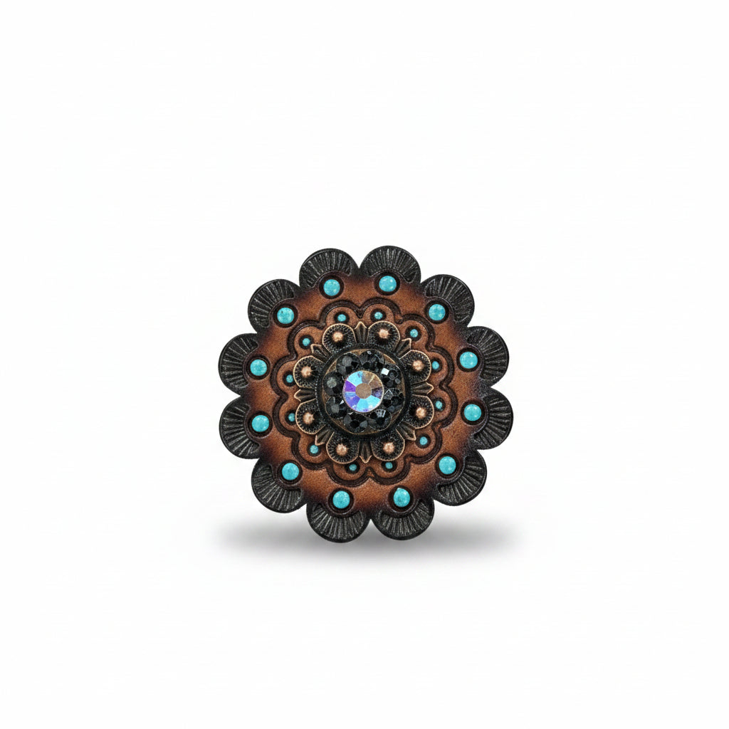 Copper Jet - AB Crystal Conchos | Sizes 1"- 3" | Buckles | Saddle Set | Leather Rosettes | Slide
