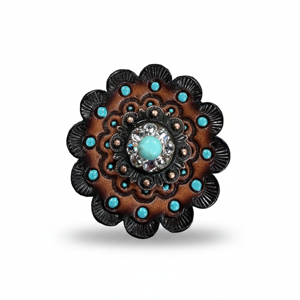 Copper Turquoise - Clear Crystal Conchos | Sizes 1"- 3" | Buckles | Saddle Set | Leather Rosettes | Slide