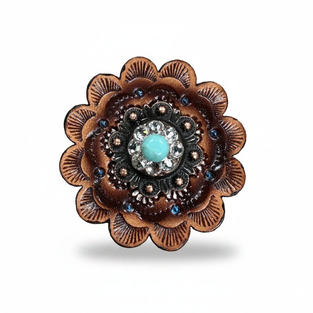 Copper Turquoise - Clear Crystal Conchos | Sizes 1"- 3" | Buckles | Saddle Set | Leather Rosettes | Slide