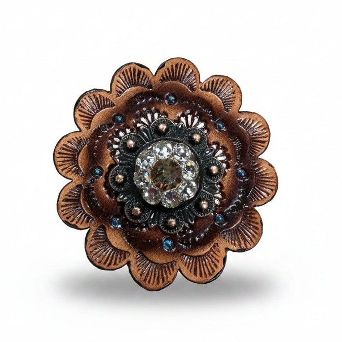 Copper Champagne - Clear Crystal Conchos | Sizes 1"- 3" | Buckles | Saddle Set | Leather Rosettes | Slide