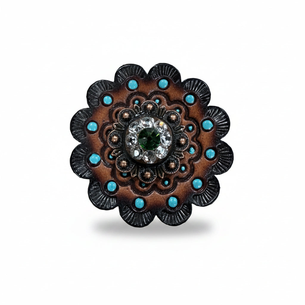 Copper Fern - Clear Crystal Conchos | Sizes 1"- 3" | Buckles | Saddle Set | Leather Rosettes | Slide