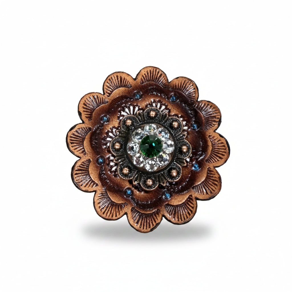 Copper Fern - Clear Crystal Conchos | Sizes 1"- 3" | Buckles | Saddle Set | Leather Rosettes | Slide