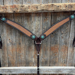 Foxtail Teal/Champagne Browband, One Ear & Breastcollar Tack Set #BBBC493