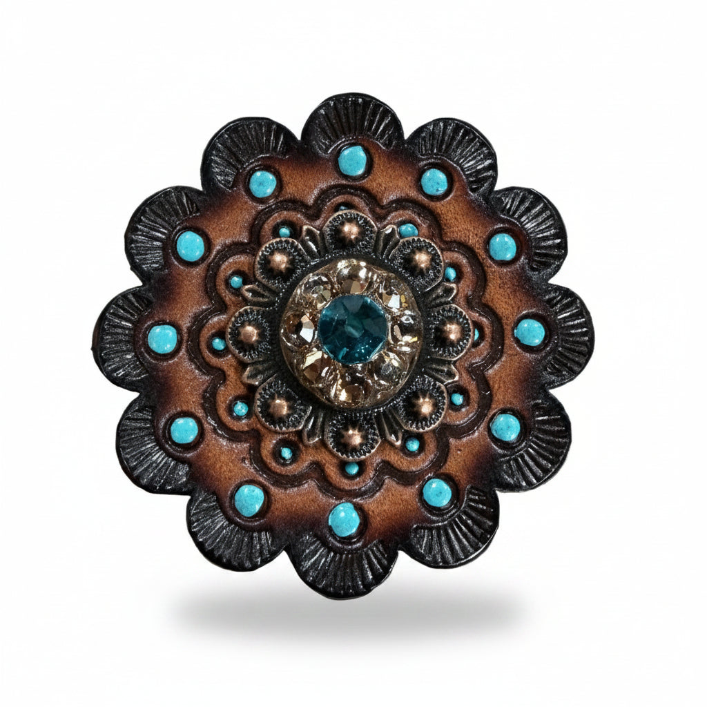 Copper Teal - Champagne - Topaz Crystal Conchos | Sizes 1"- 3" | Buckles | Saddle Set | Leather Rosettes | Slide