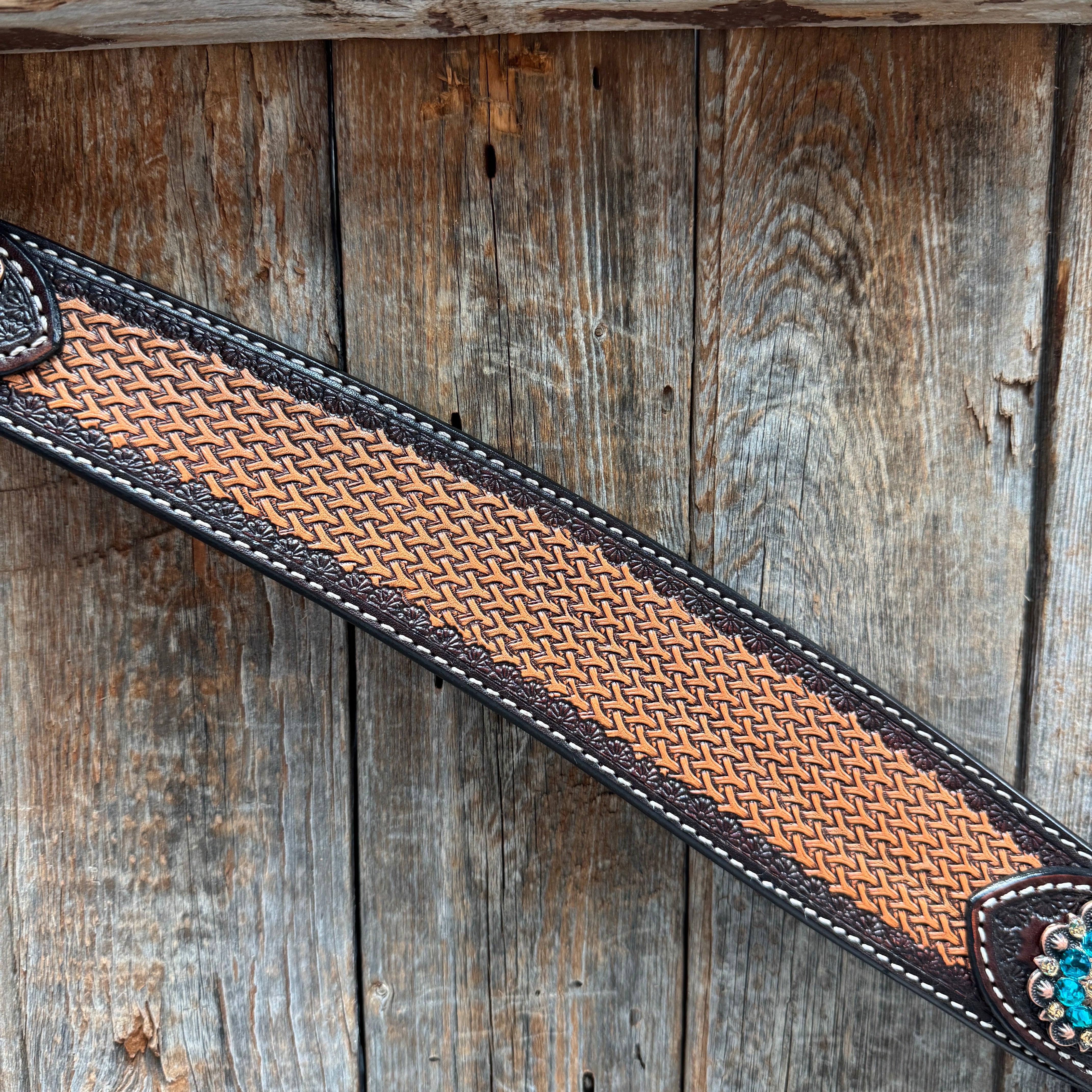 Foxtail Teal/Champagne Browband, One Ear & Breastcollar Tack Set #BBBC493