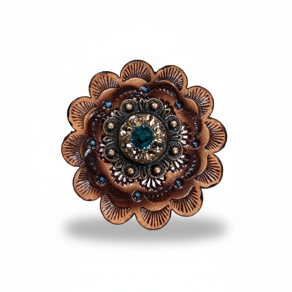 Copper Teal - Champagne - Topaz Crystal Conchos | Sizes 1"- 3" | Buckles | Saddle Set | Leather Rosettes | Slide