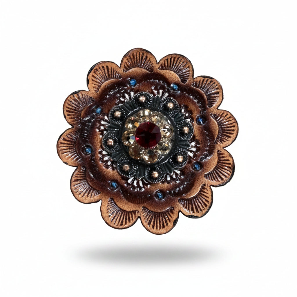Copper Ruby - Jet - Champagne Crystal Conchos | Sizes 1"- 3" | Buckles | Saddle Set | Leather Rosettes | Slide