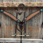 Foxtail Teal/Champagne Browband, One Ear & Breastcollar Tack Set #BBBC493