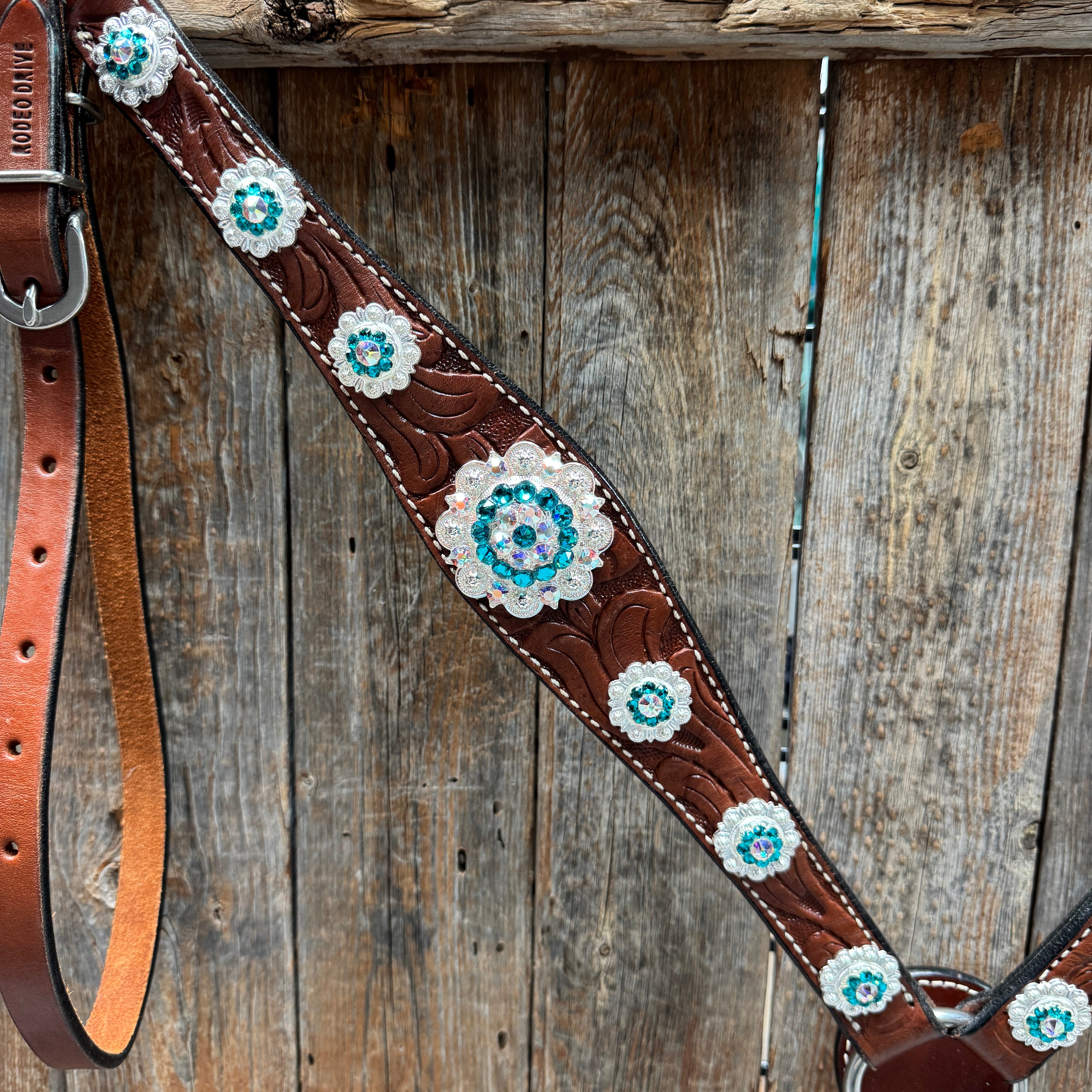 Medium Oil Floral AB - Teal Browband / Breastcollar Tack Set #BBBC496