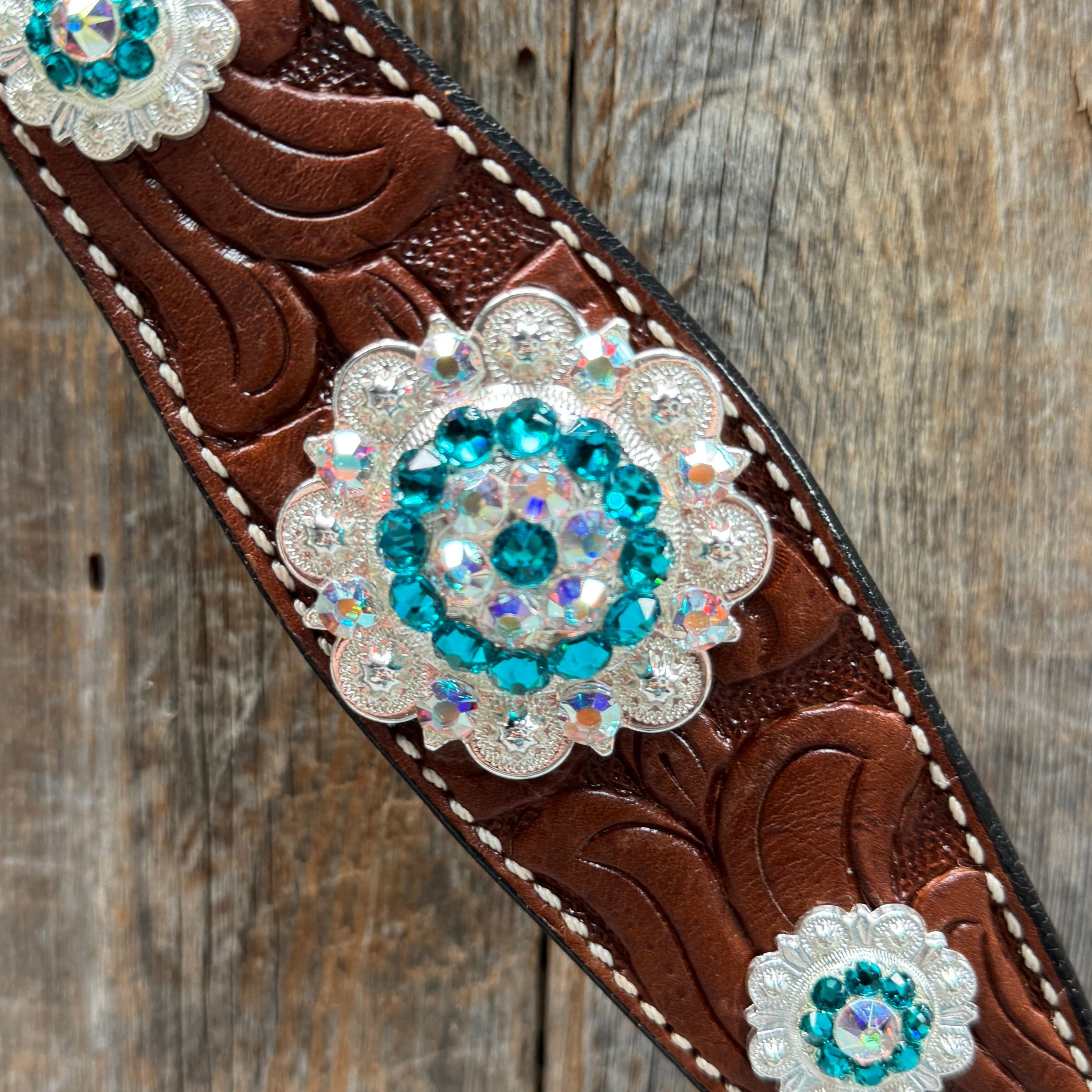 Medium Oil Floral AB - Teal Browband / Breastcollar Tack Set #BBBC496