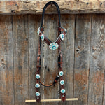 Medium Oil Floral AB - Teal Browband / Breastcollar Tack Set #BBBC496