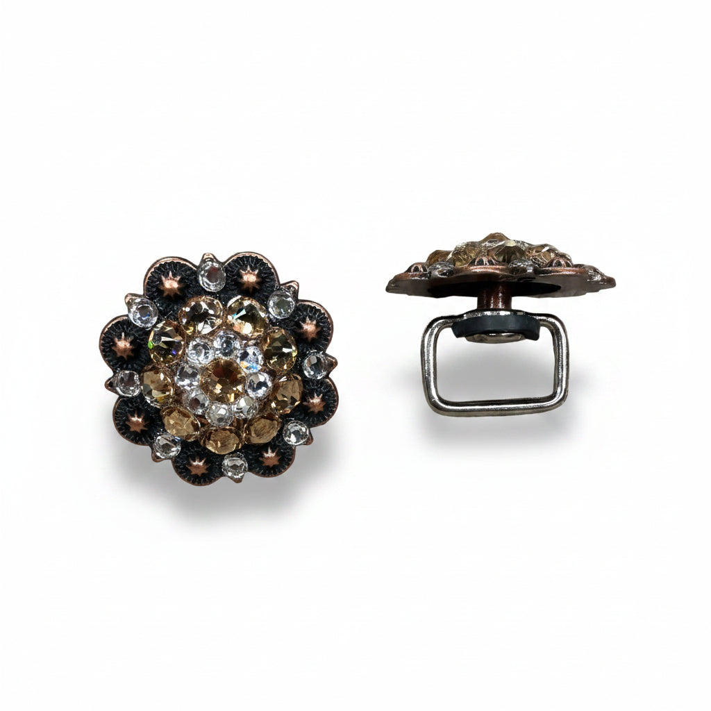 Copper Champagne - Clear Crystal Conchos | Sizes 1"- 3" | Buckles | Saddle Set | Leather Rosettes | Slide