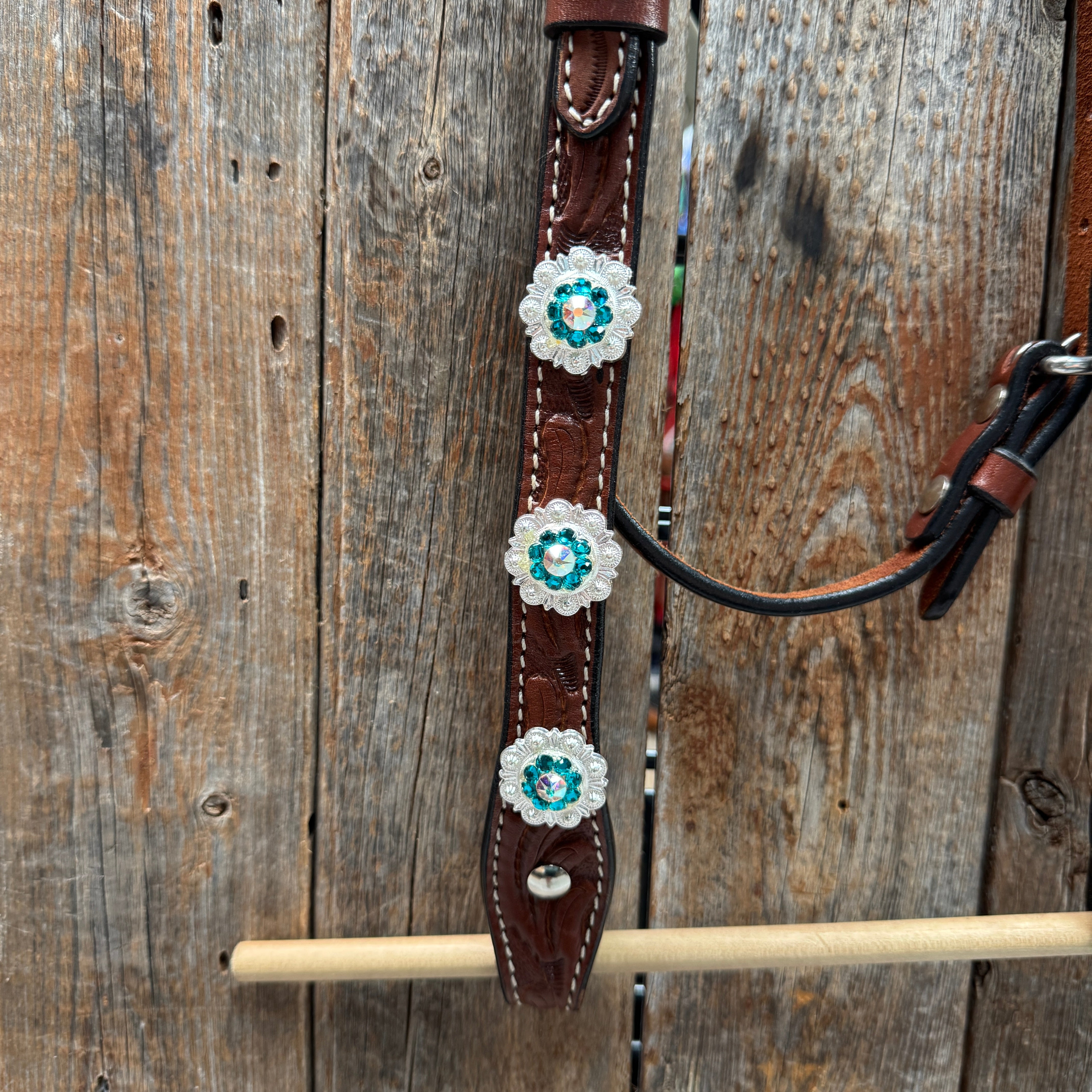 Medium Oil Floral AB - Teal Browband / Breastcollar Tack Set #BBBC496