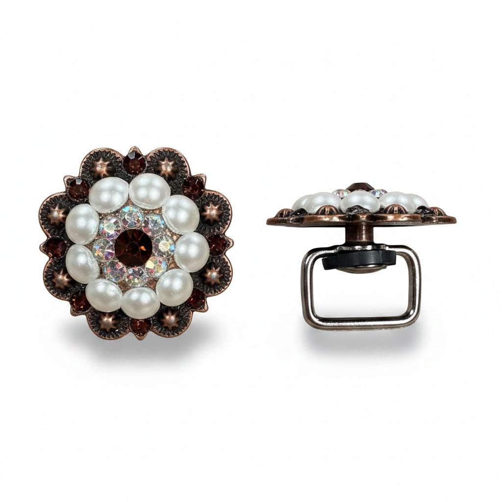 Copper Topaz - AB - Pearl Crystal Conchos | Sizes 1"- 3" | Buckles | Saddle Set | Leather Rosettes | Slide