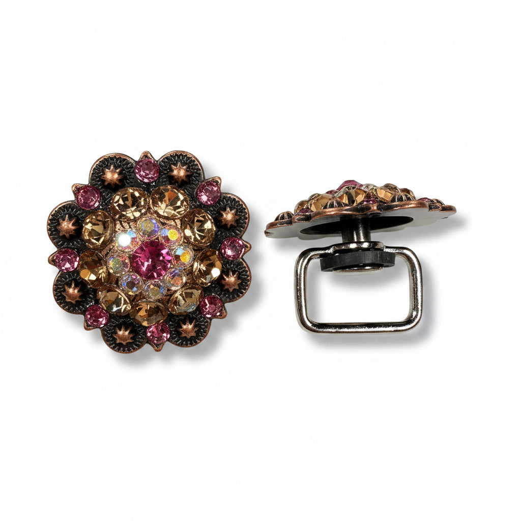 Copper Pink - AB - Champagne Crystal Conchos | Sizes 1"- 3" | Buckles | Saddle Set | Leather Rosettes | Slide