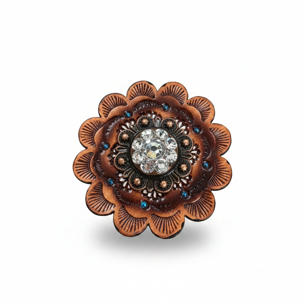 Copper Clear Crystal Conchos | Sizes 1"- 3" | Buckles | Saddle Set | Leather Rosettes | Slide