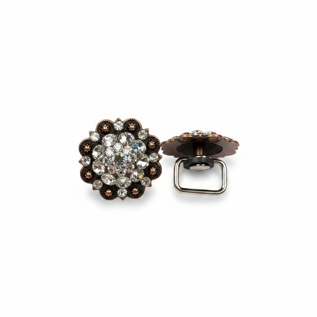 Copper Clear Crystal Conchos | Sizes 1"- 3" | Buckles | Saddle Set | Leather Rosettes | Slide
