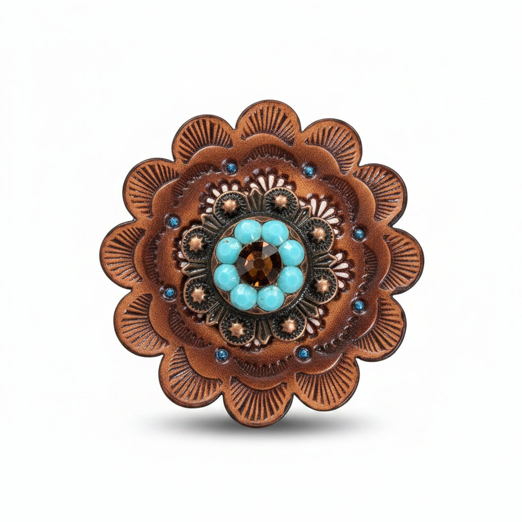 Copper Topaz - Turquoise - AB Crystal Conchos | Sizes 1"- 3" | Buckles | Saddle Set | Leather Rosettes | Slide