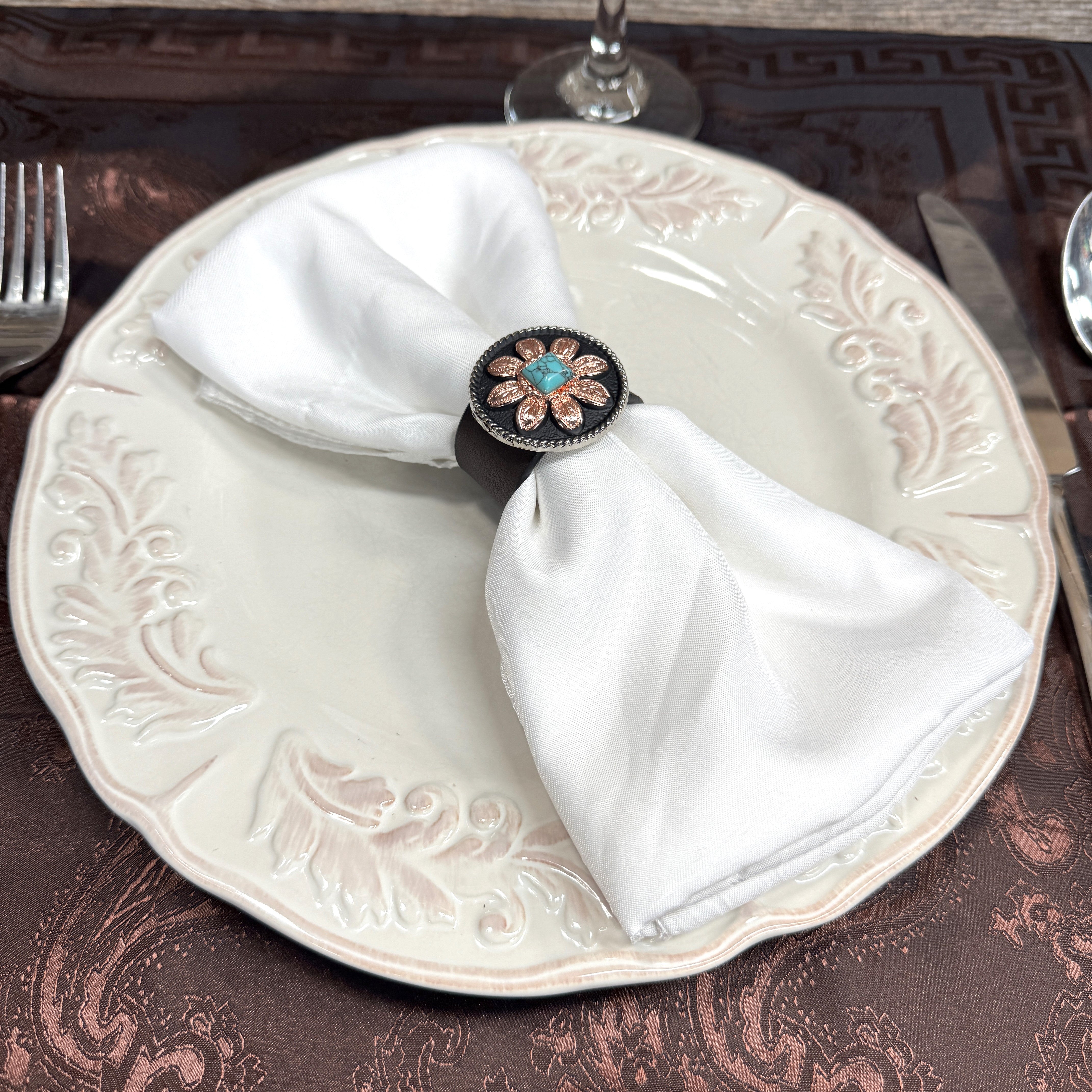 Copper Turquoise Sunflower Western Concho Napkin Ring #CNR111