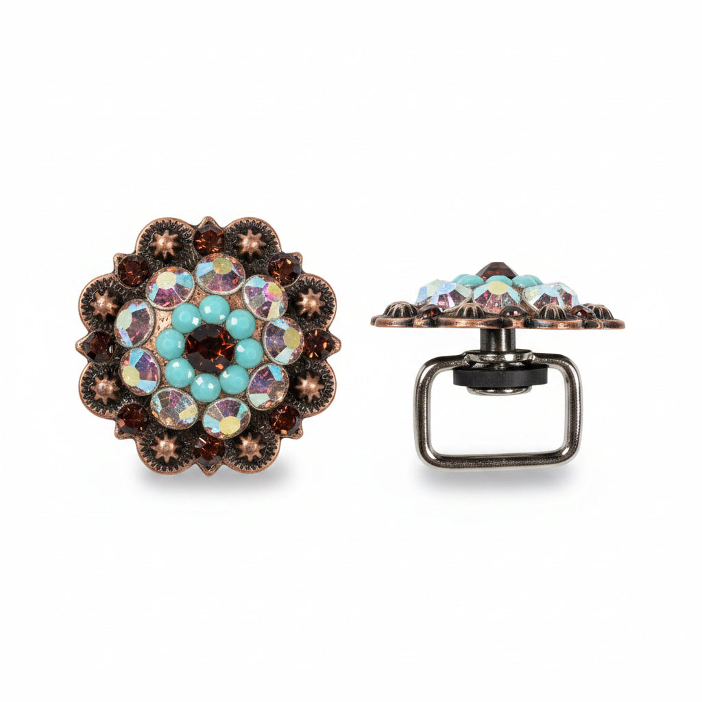 Copper Topaz - Turquoise - AB Crystal Conchos | Sizes 1"- 3" | Buckles | Saddle Set | Leather Rosettes | Slide