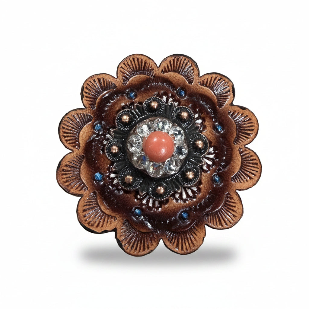 Copper Coral - Clear Crystal Conchos | Sizes 1"- 3" | Buckles | Saddle Set | Leather Rosettes | Slide