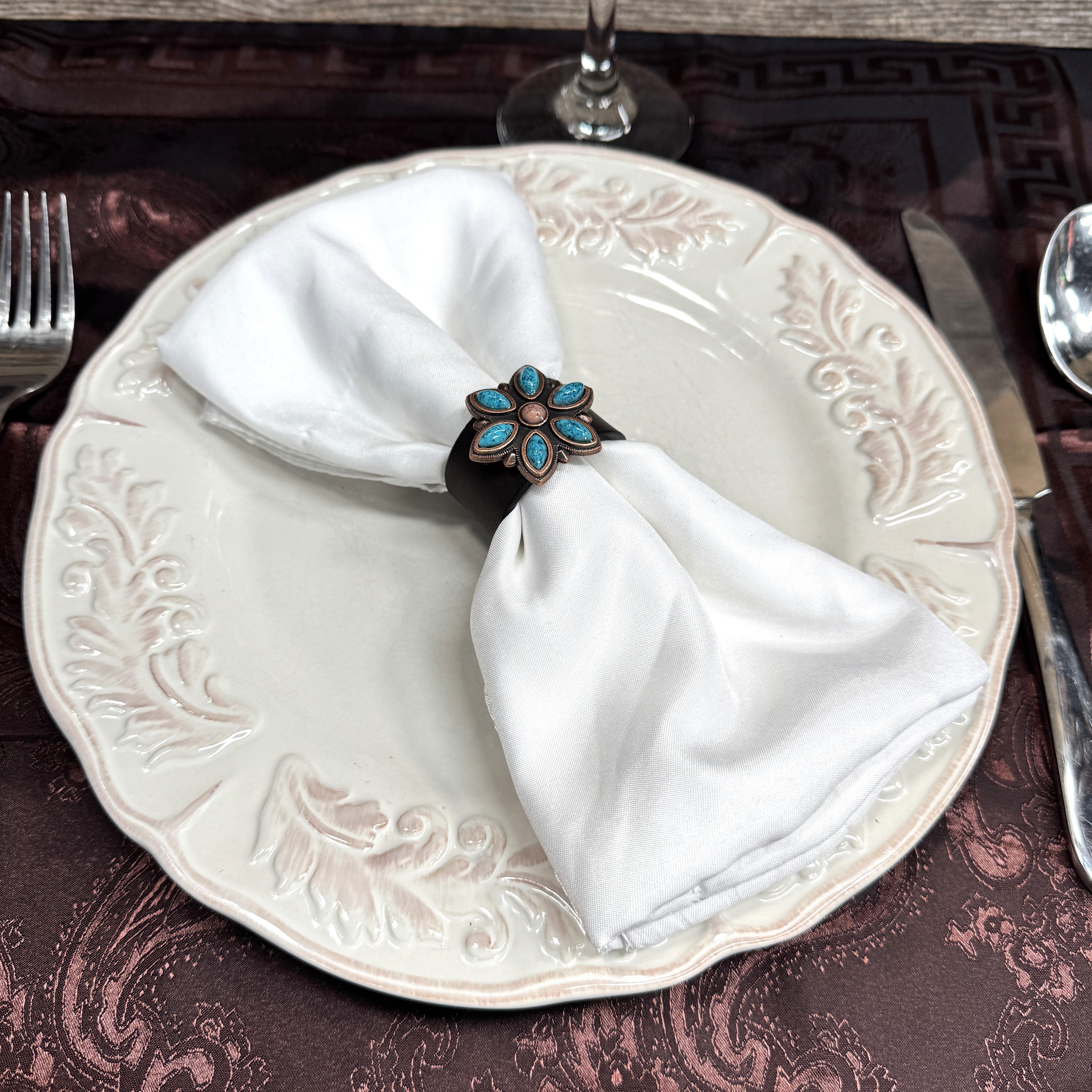 Copper Turquoise Flower Western Concho Napkin Ring #CNR110