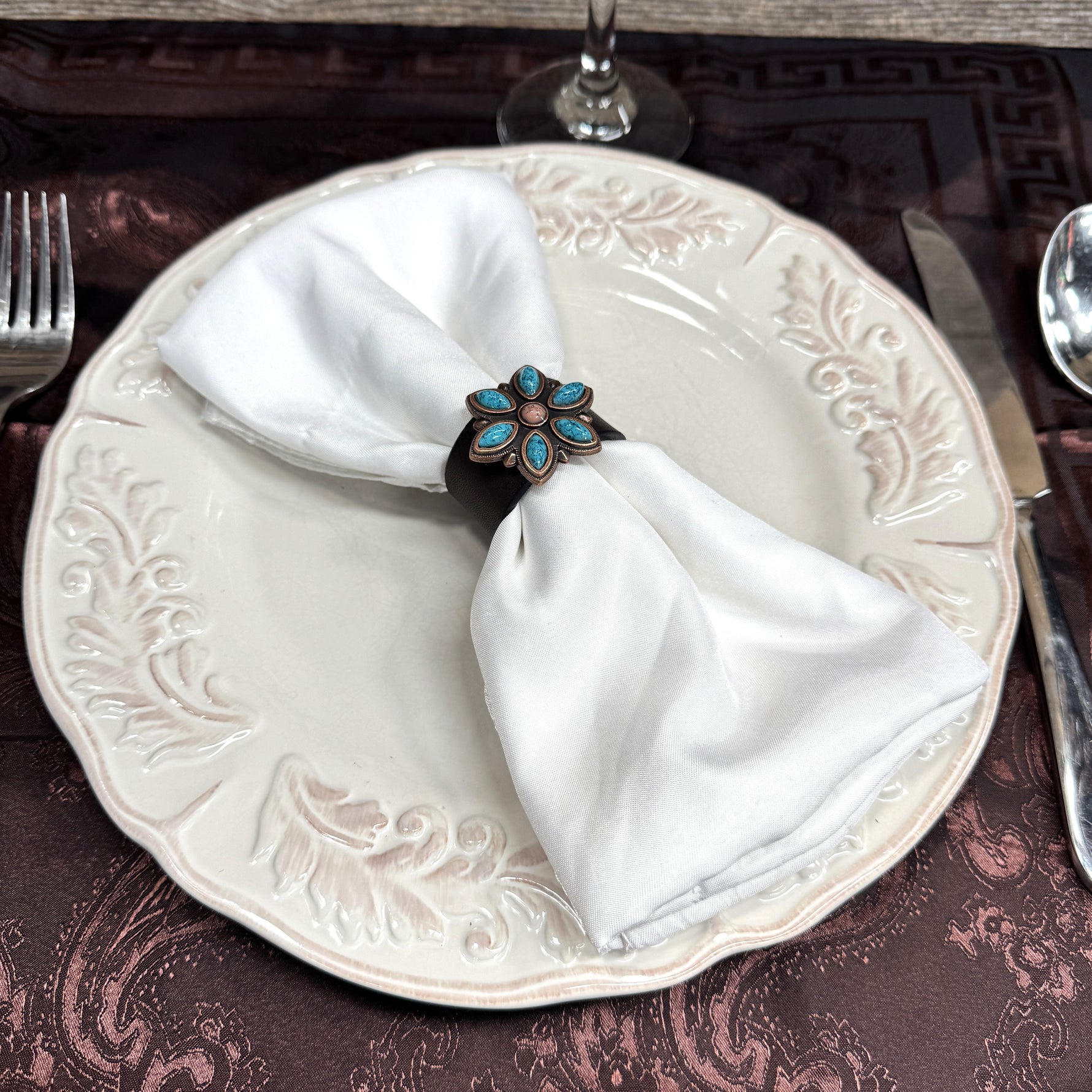 Copper Turquoise Flower Western Concho Napkin Ring #CNR110