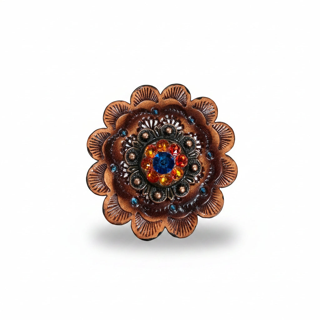 Copper Capri - Fire Opal - Teal Crystal Conchos | Sizes 1"- 3" | Buckles | Saddle Set | Leather Rosettes | Slide