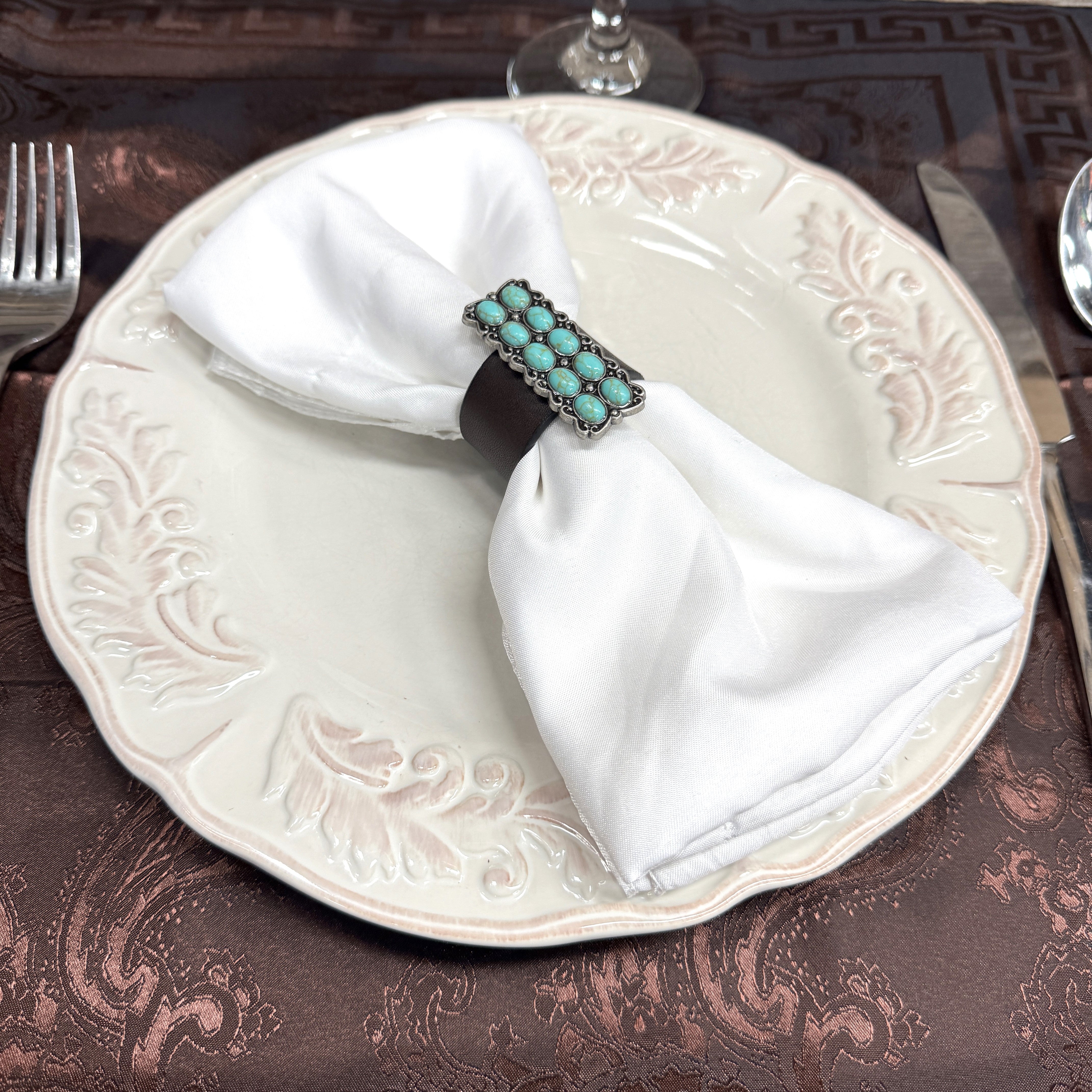 Antique Silver Rectangle Turquoise Western Concho #CNR108