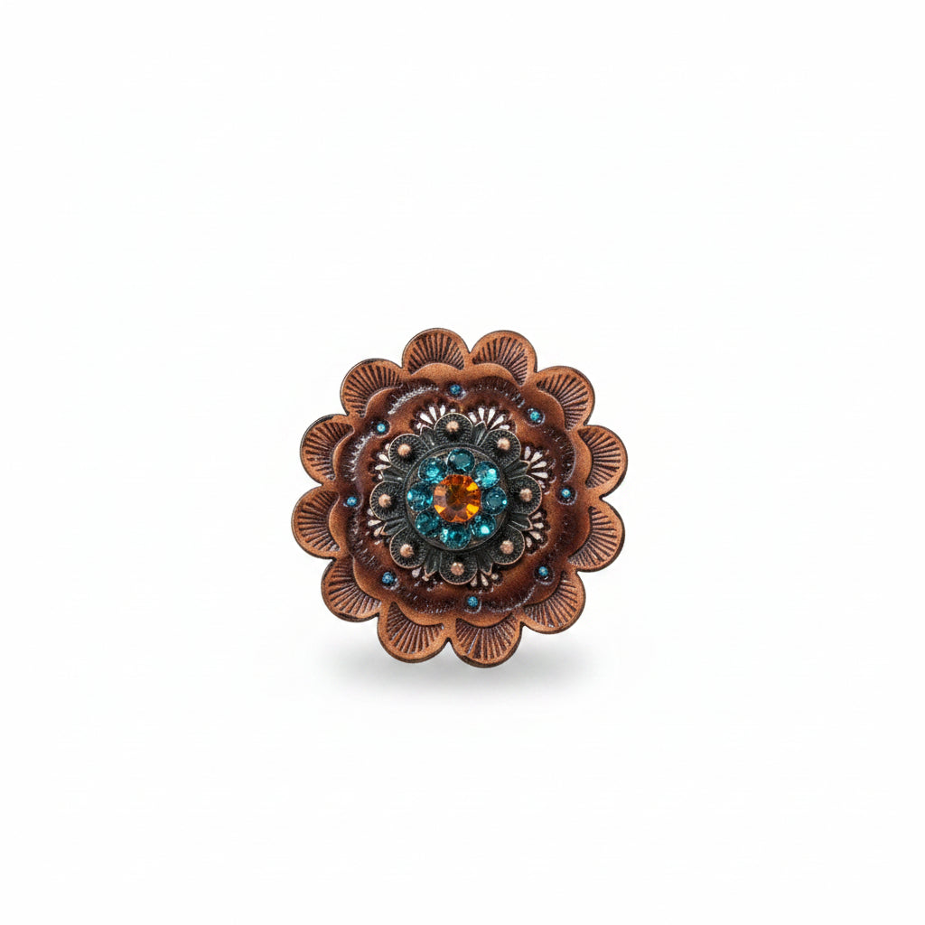 Copper Fire Opal - Teal - AB Crystal Conchos | Sizes 1"- 3" | Buckles | Saddle Set | Leather Rosettes | Slide