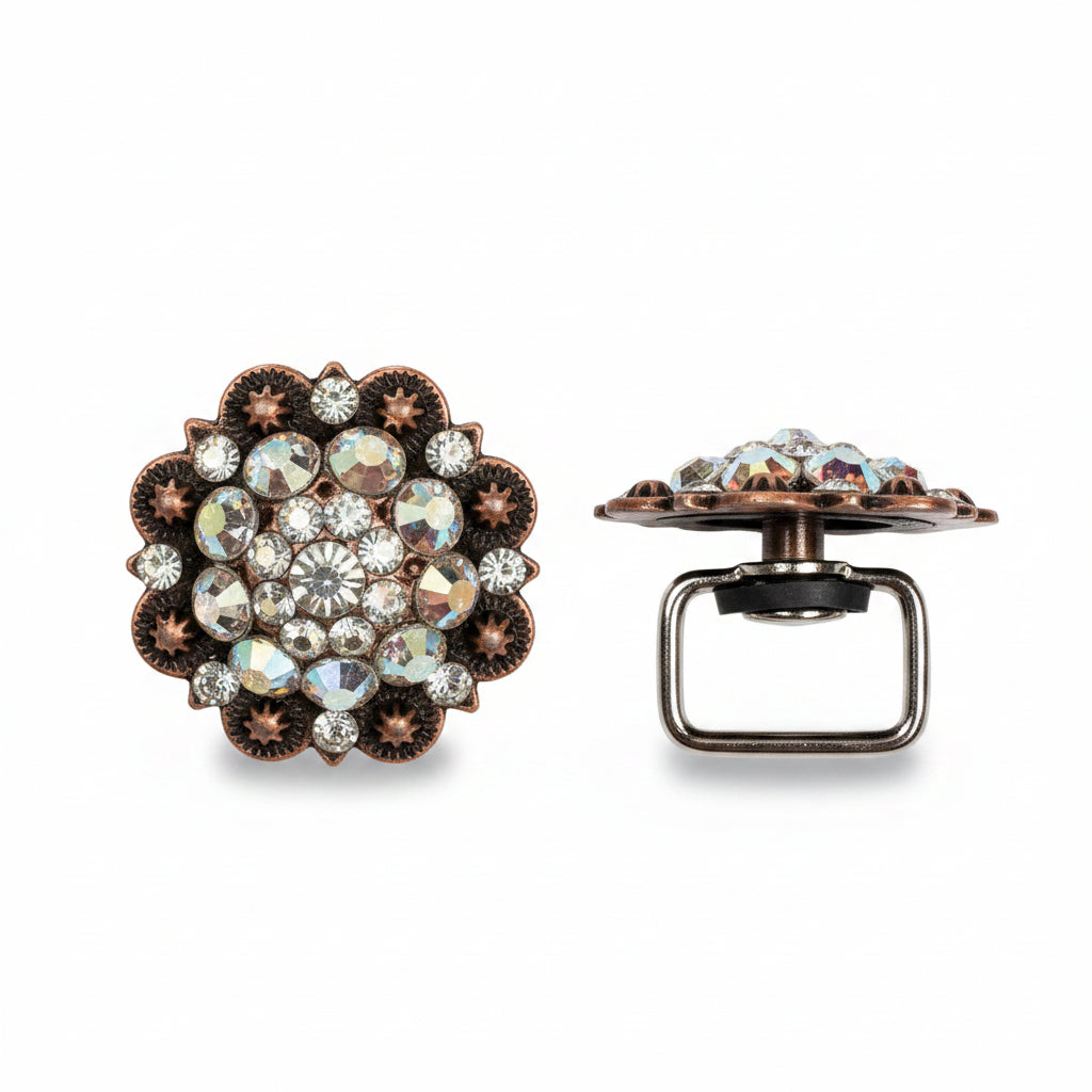 Copper AB Crystal Conchos | Sizes 1"- 3" | Buckles | Saddle Set | Leather Rosettes | Slide