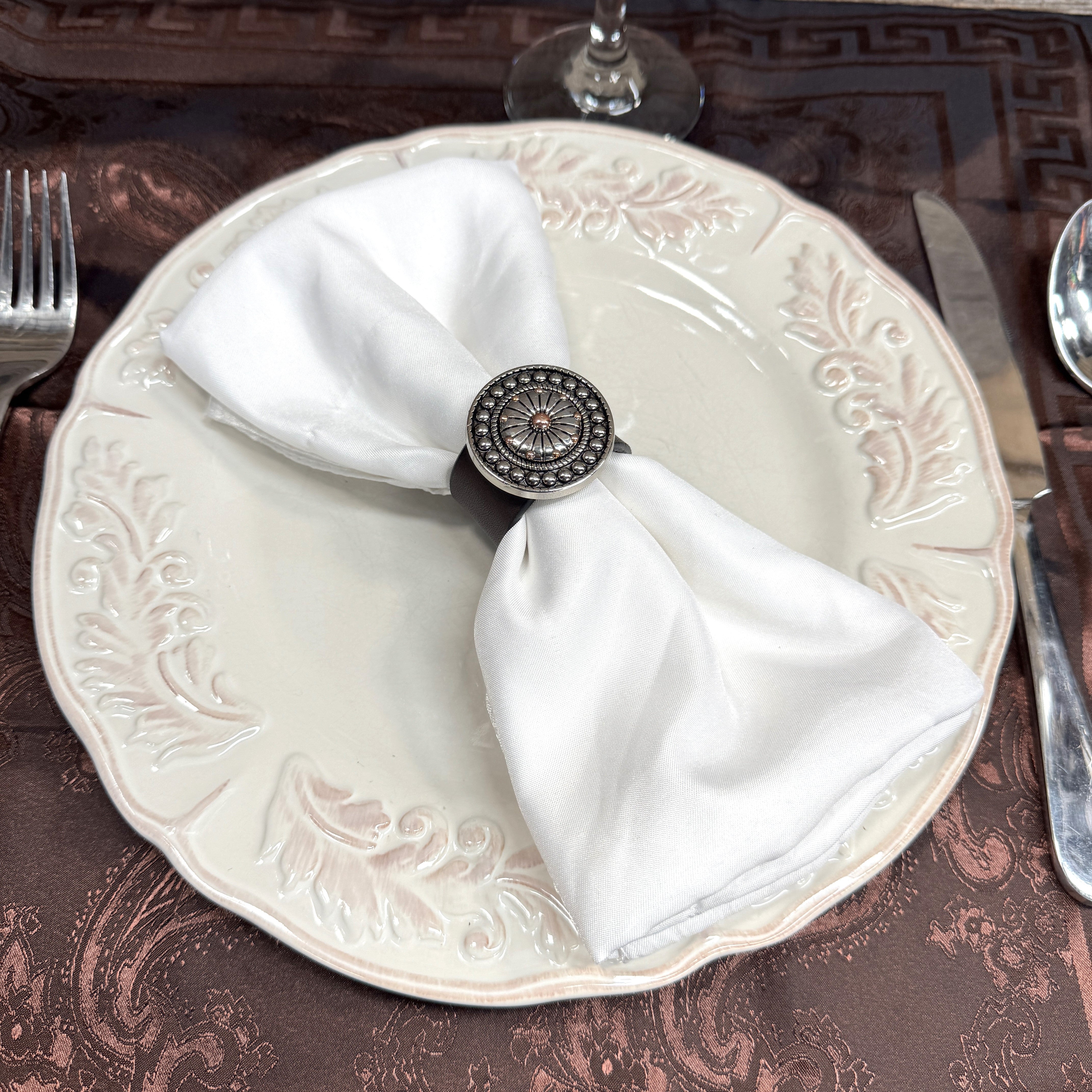 Antique Silver Flower and Dots Western Concho Napkin Ring #CNR106