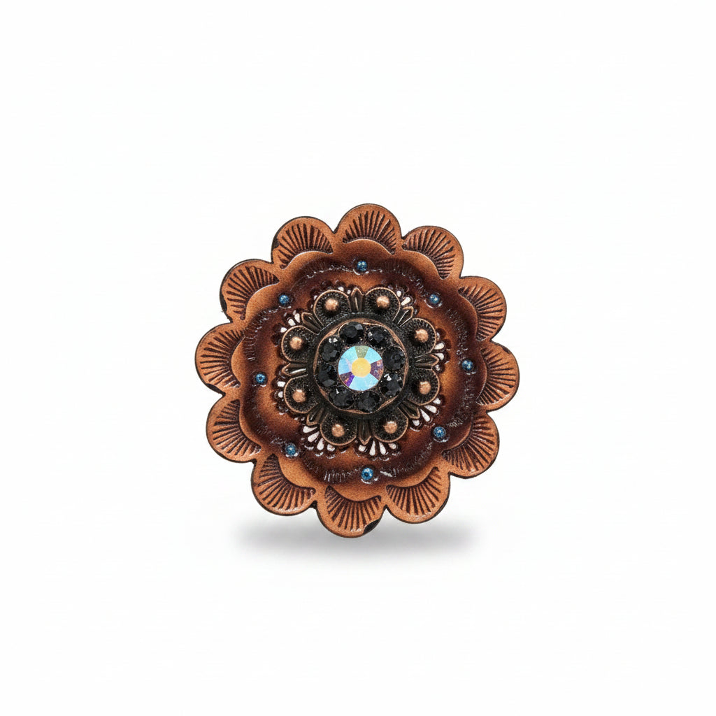 Copper Jet - AB Crystal Conchos | Sizes 1"- 3" | Buckles | Saddle Set | Leather Rosettes | Slide