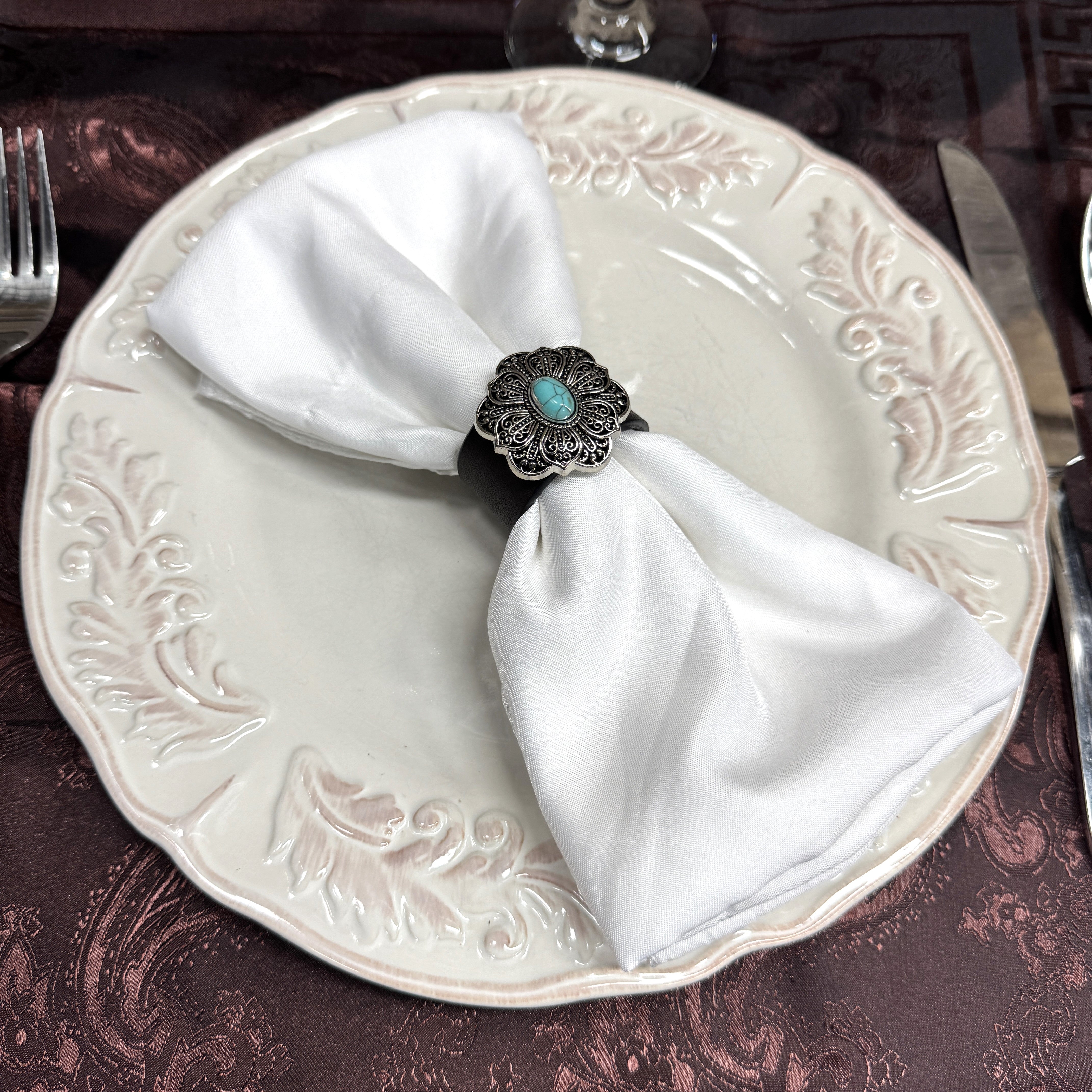 Antique Silver Filigree Floral Turquoise Western Concho Napkin Ring #CNR107