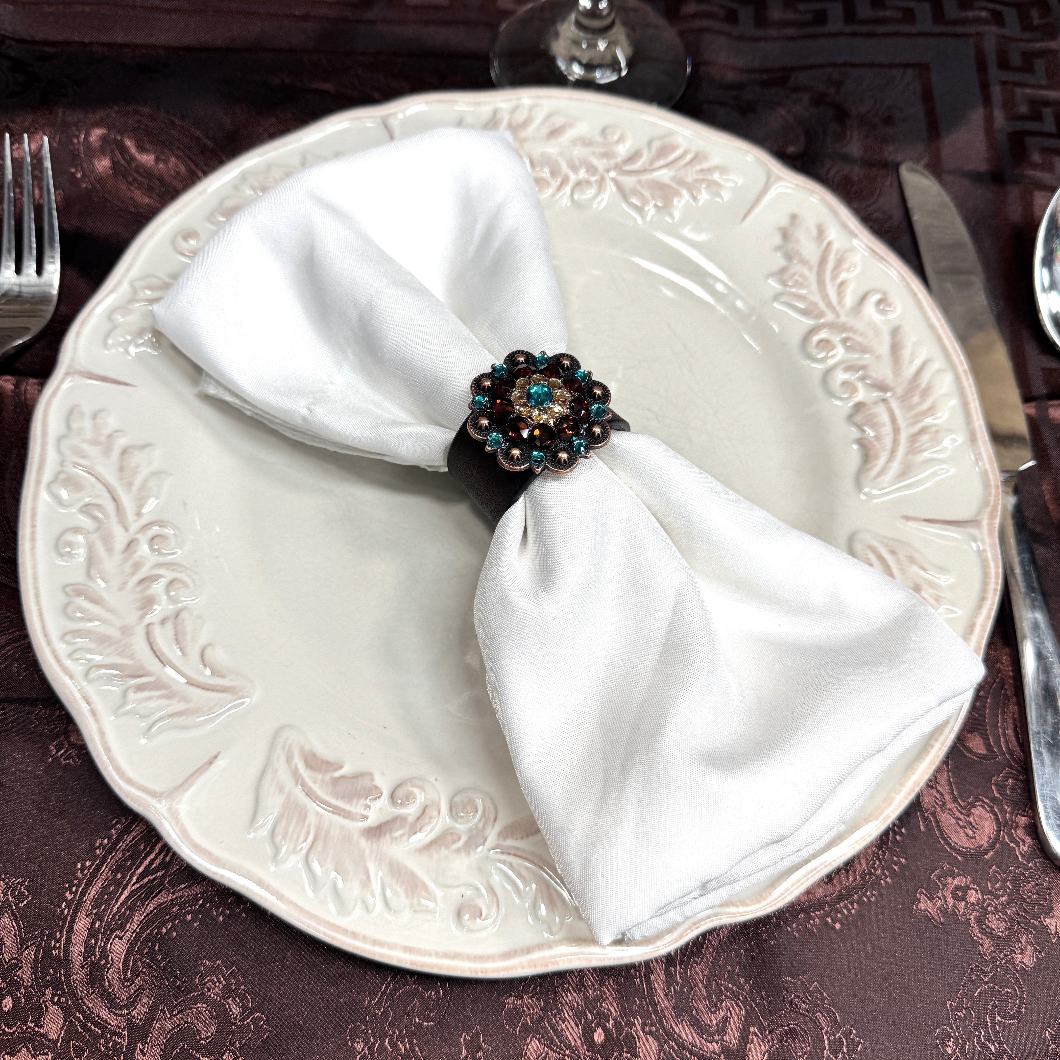 Copper Teal/Champagne/Topaz Crystal Concho Napkin Ring #CNR102