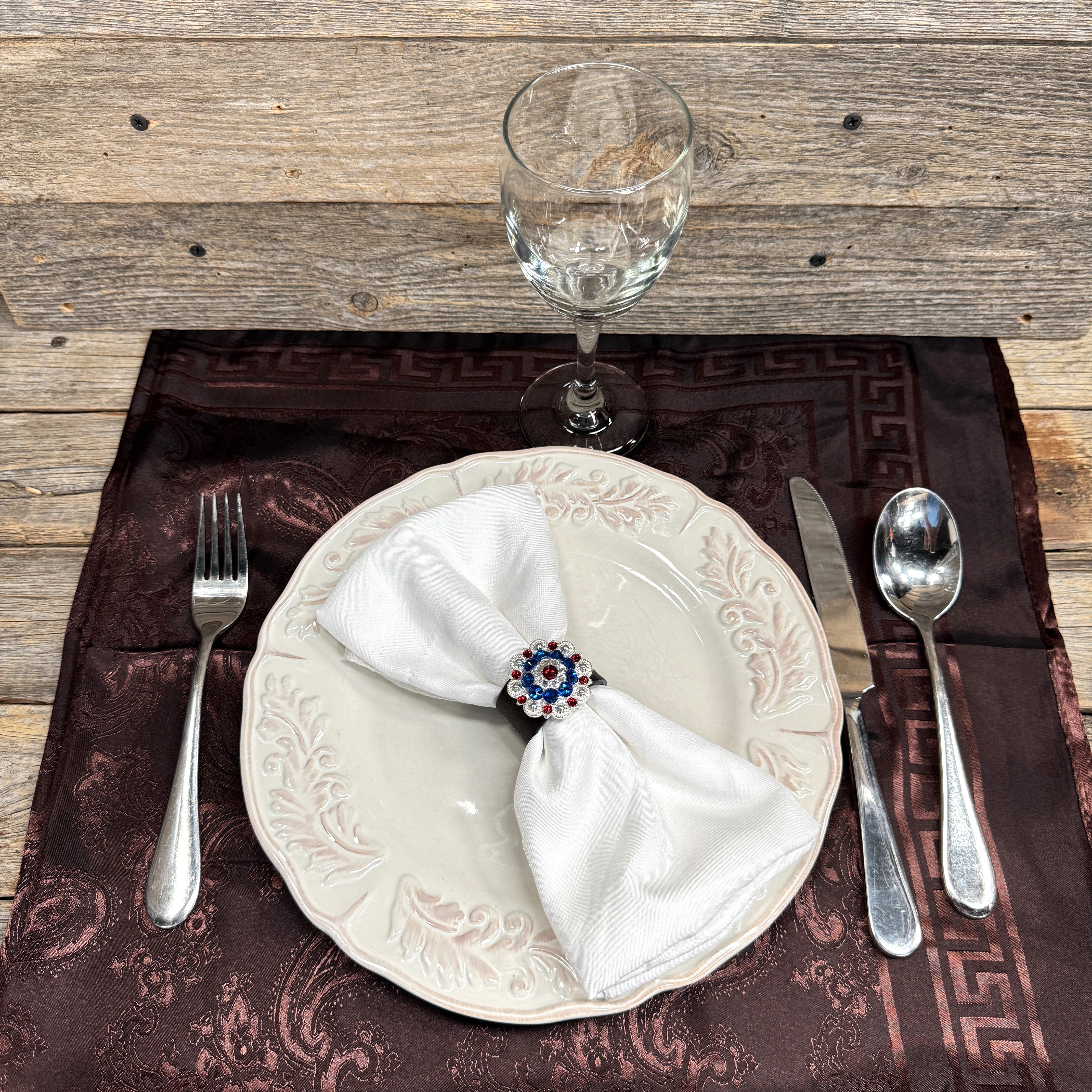 Bright Silver Red/White/Blue Crystal Concho Napkin Ring #CNR103