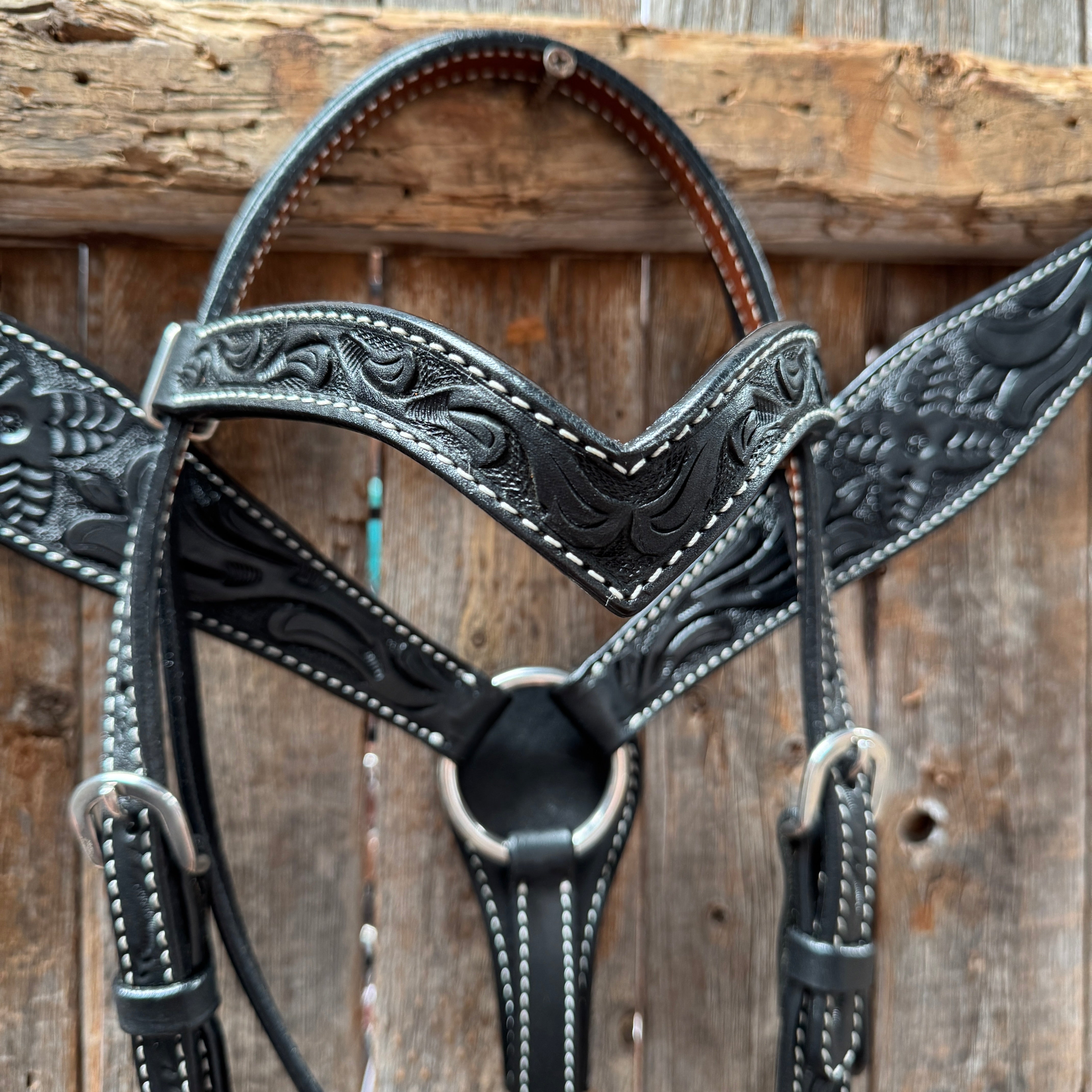 Floral Tooled Black Pony Tack Set #P5066BLK