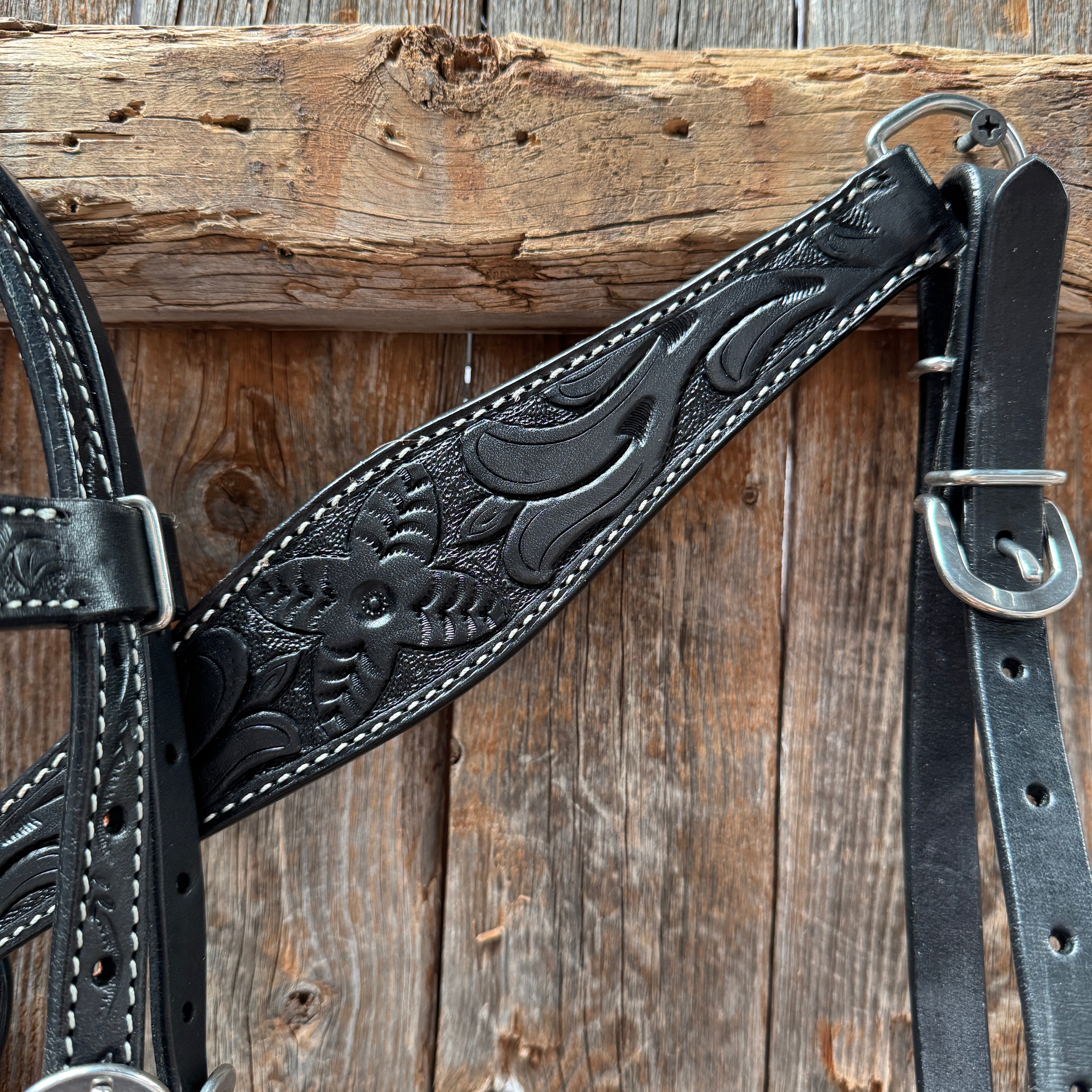 Floral Tooled Black Pony Tack Set #P5066BLK
