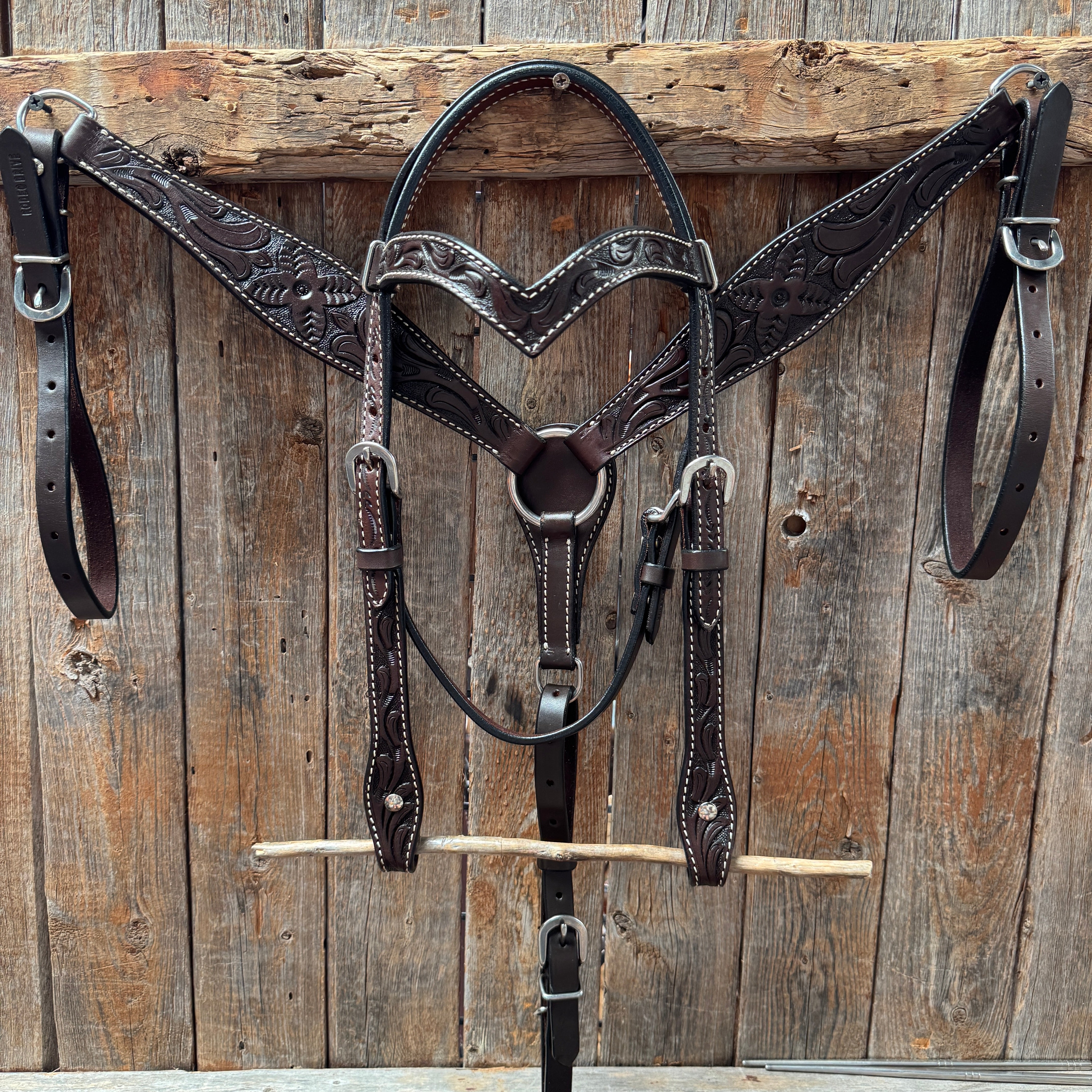 Floral Tooled Dark Oil Pony Tack Set #P5066DK