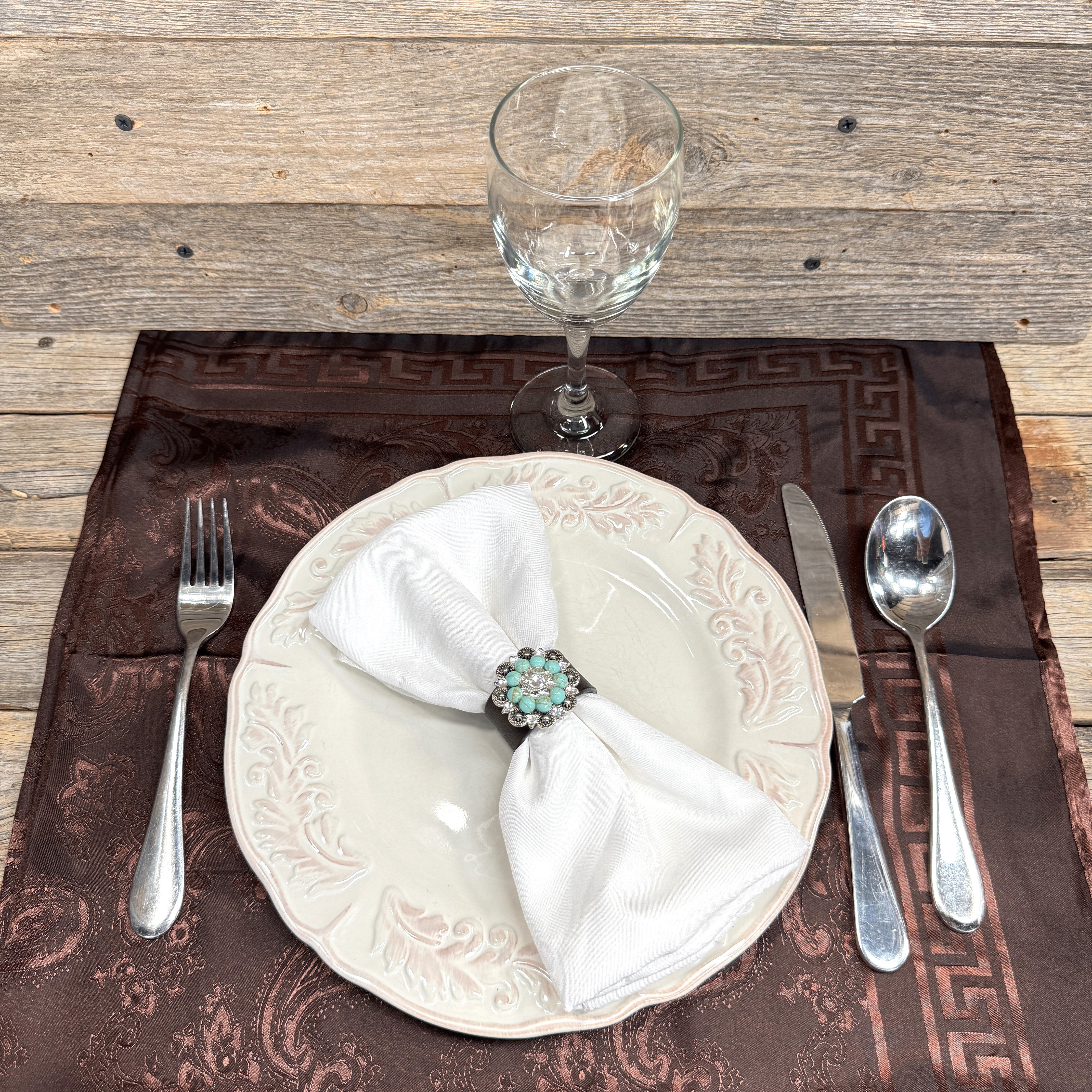 Antique Silver Turquoise/Clear Crystal Concho Napkin Ring #CNR105