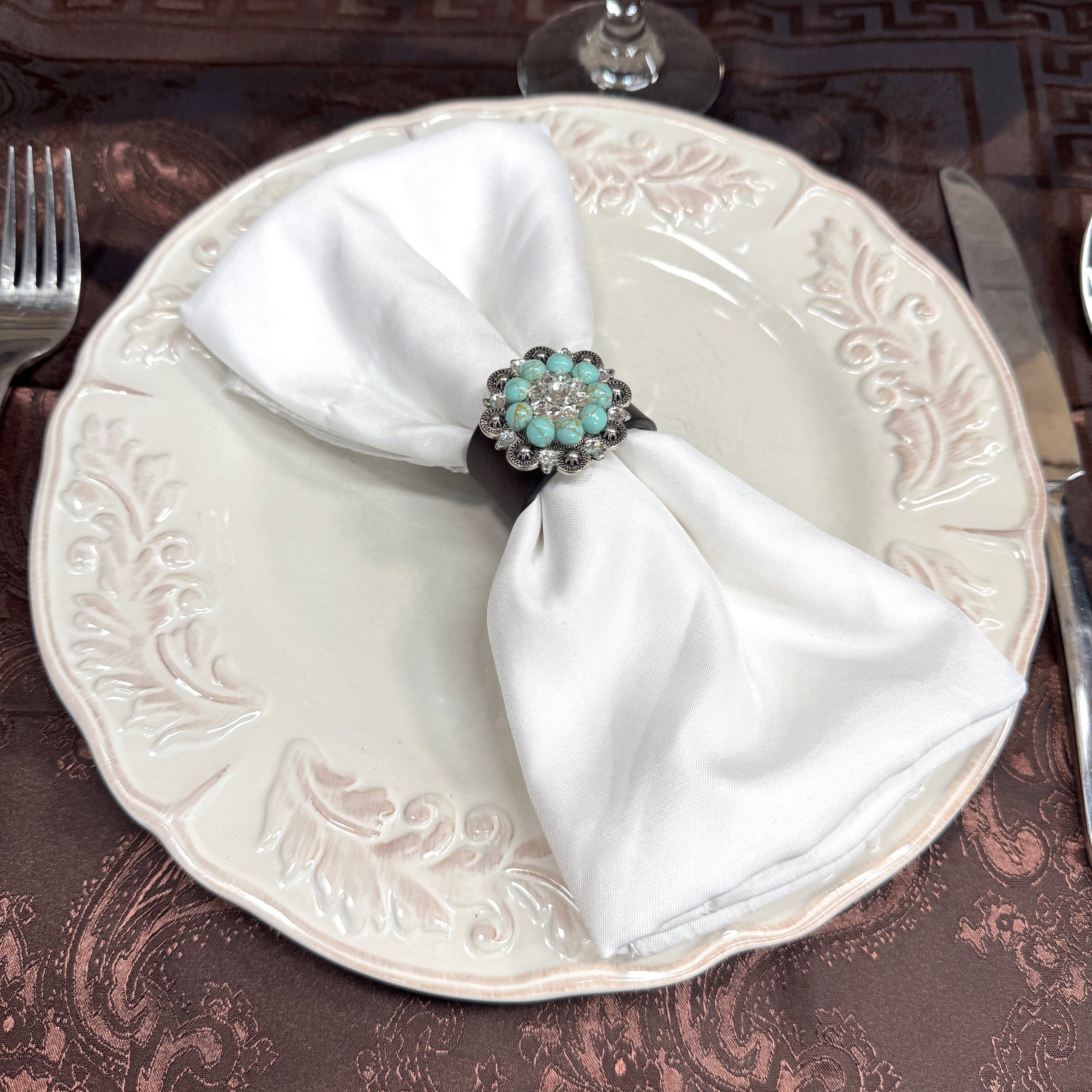 Antique Silver Turquoise/Clear Crystal Concho Napkin Ring #CNR105