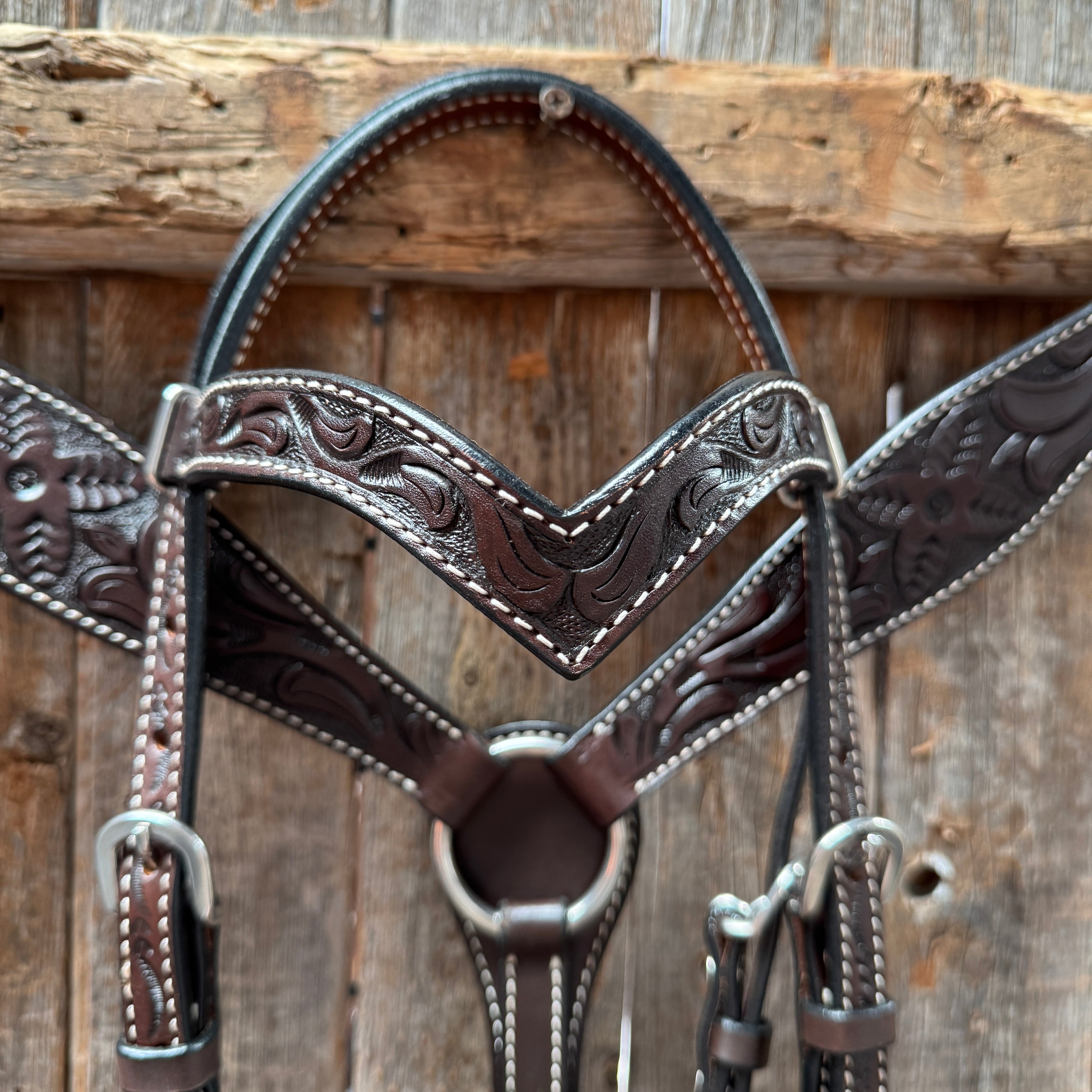 Floral Tooled Dark Oil Pony Tack Set #P5066DK