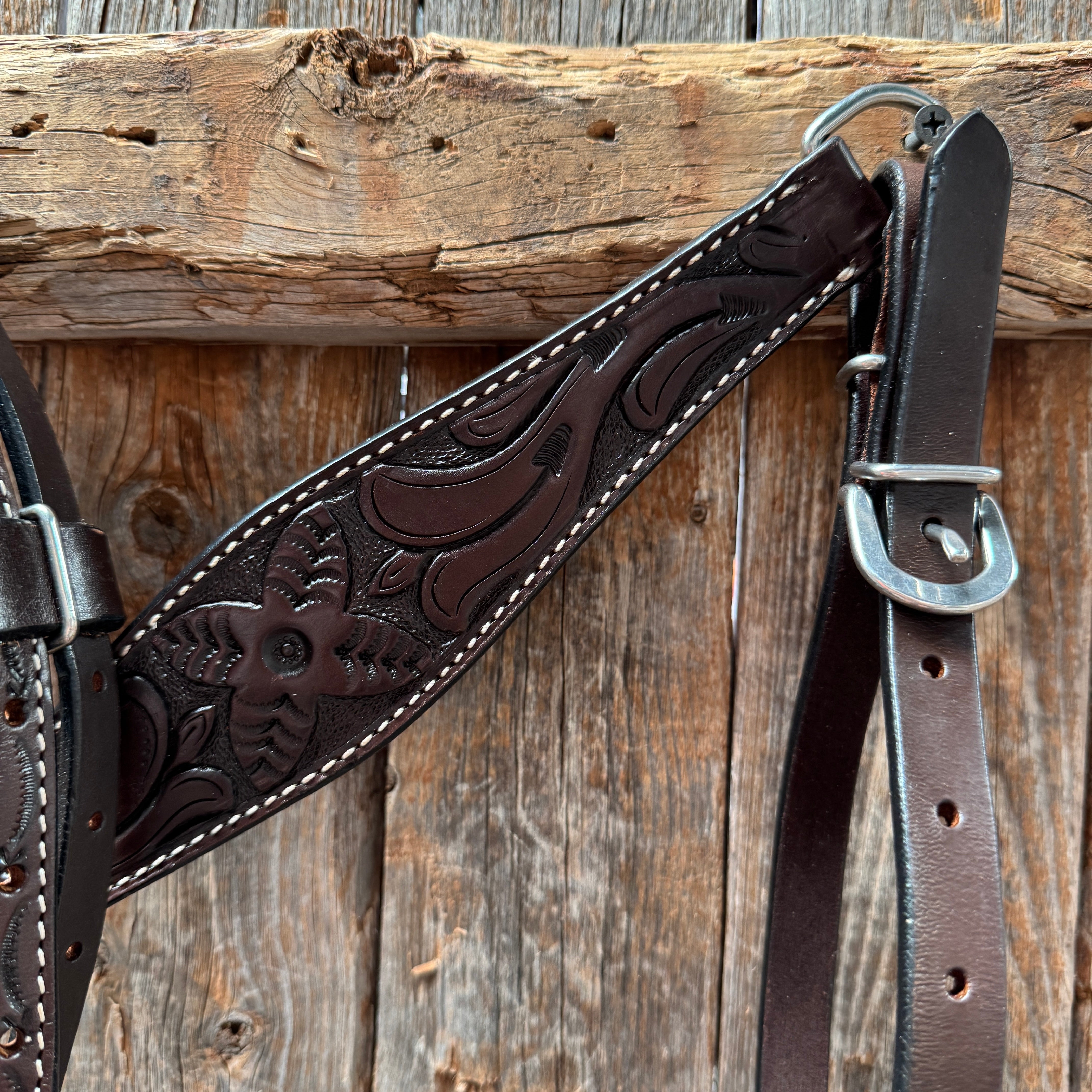 Floral Tooled Dark Oil Pony Tack Set #P5066DK