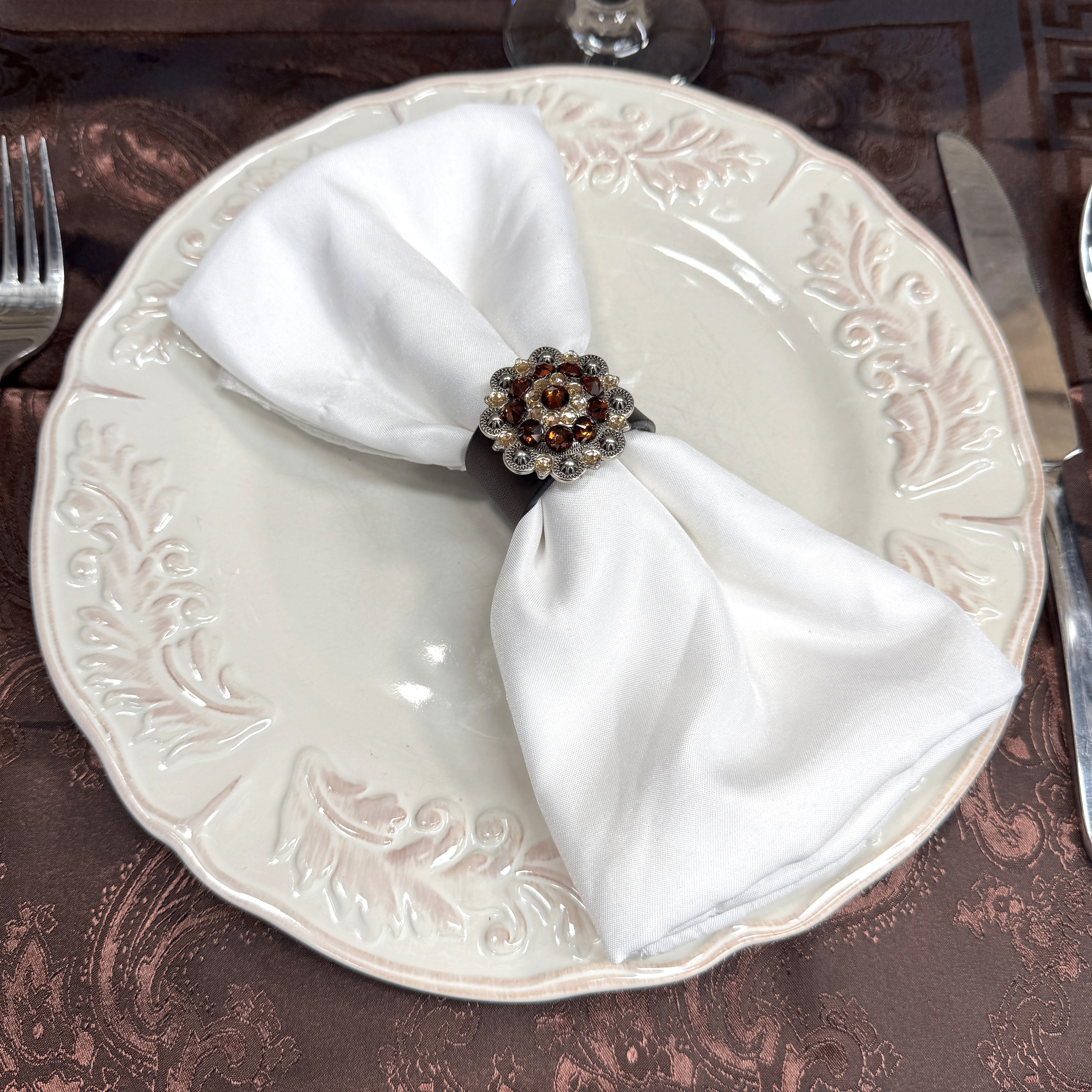 Antique Silver Topaz/Champagne Crystal Concho Napkin Ring #CNR101
