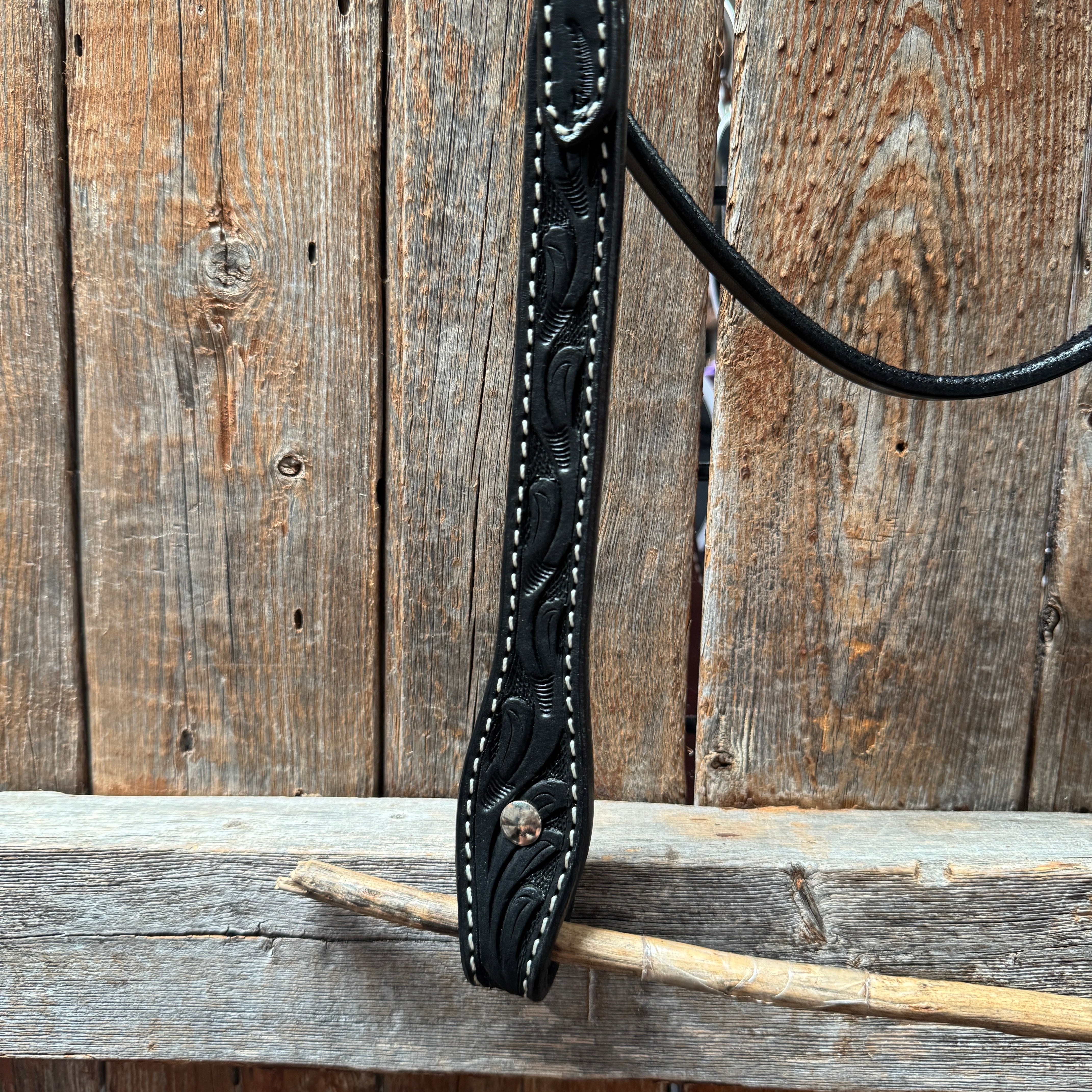 Floral V Browband Black Draft Headstall / Bridle
