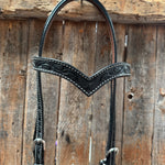 Floral V Browband Black Draft Headstall / Bridle