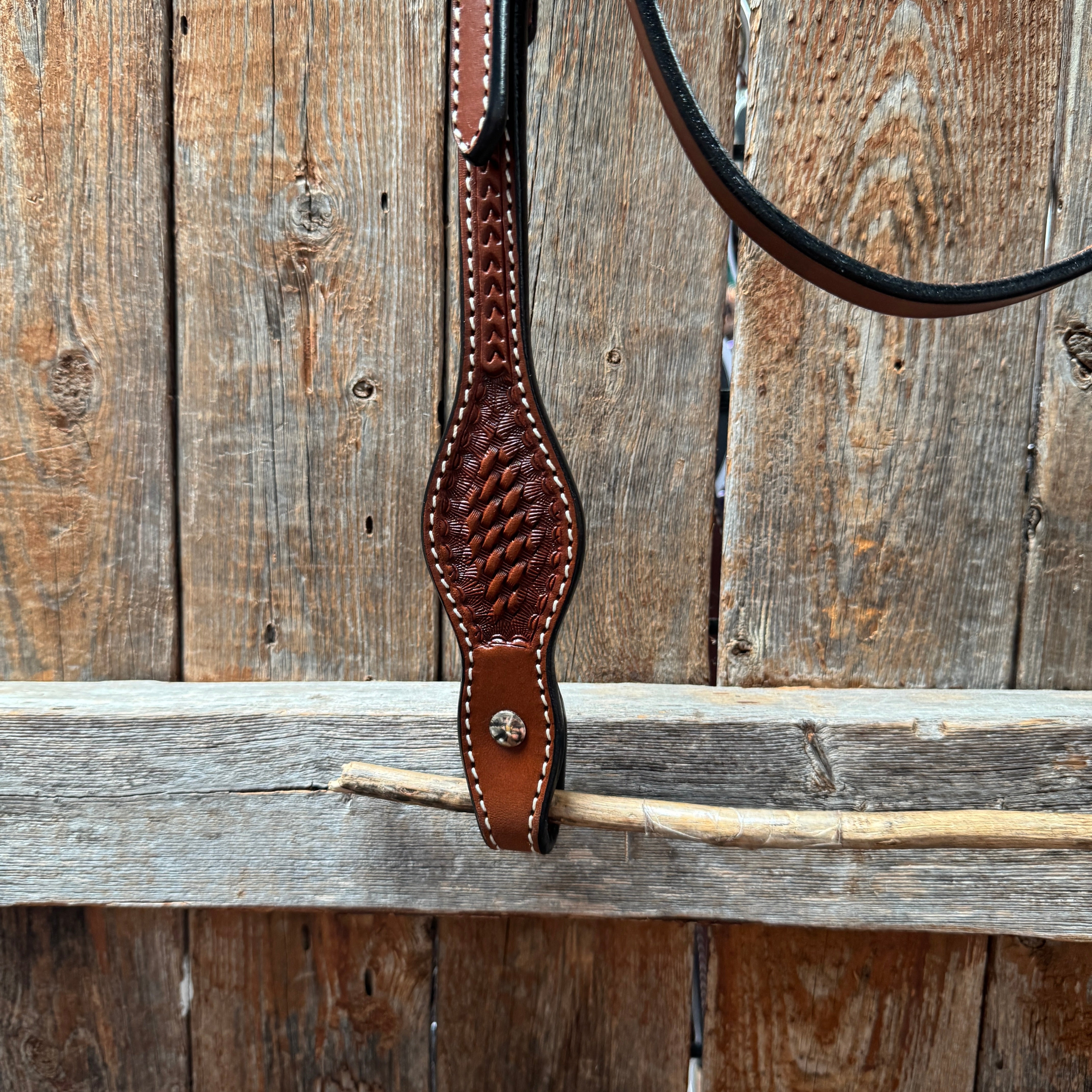 Basketweave Medium Oil Browband Draft Headstall / Bridle