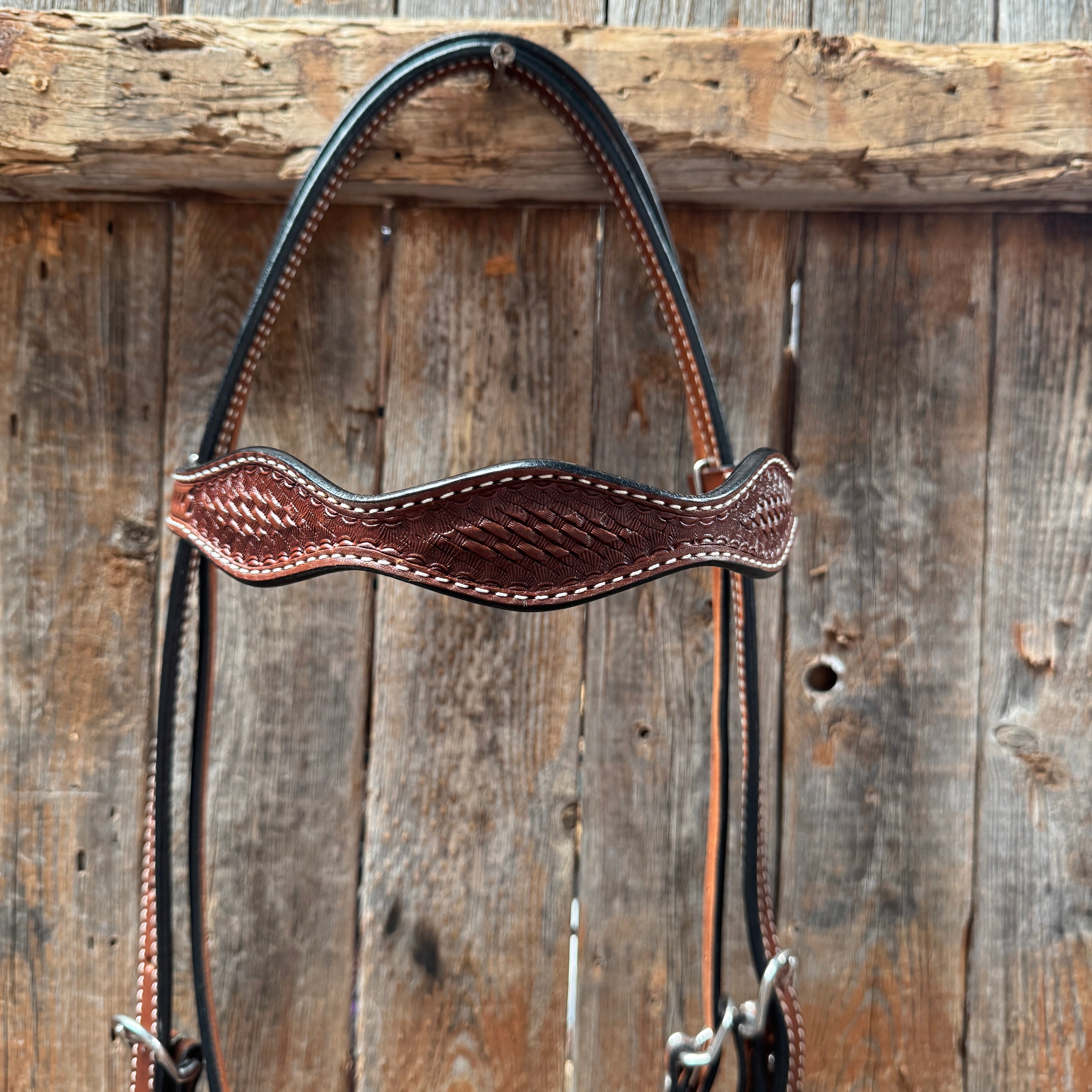 Basketweave Medium Oil Browband Draft Headstall / Bridle