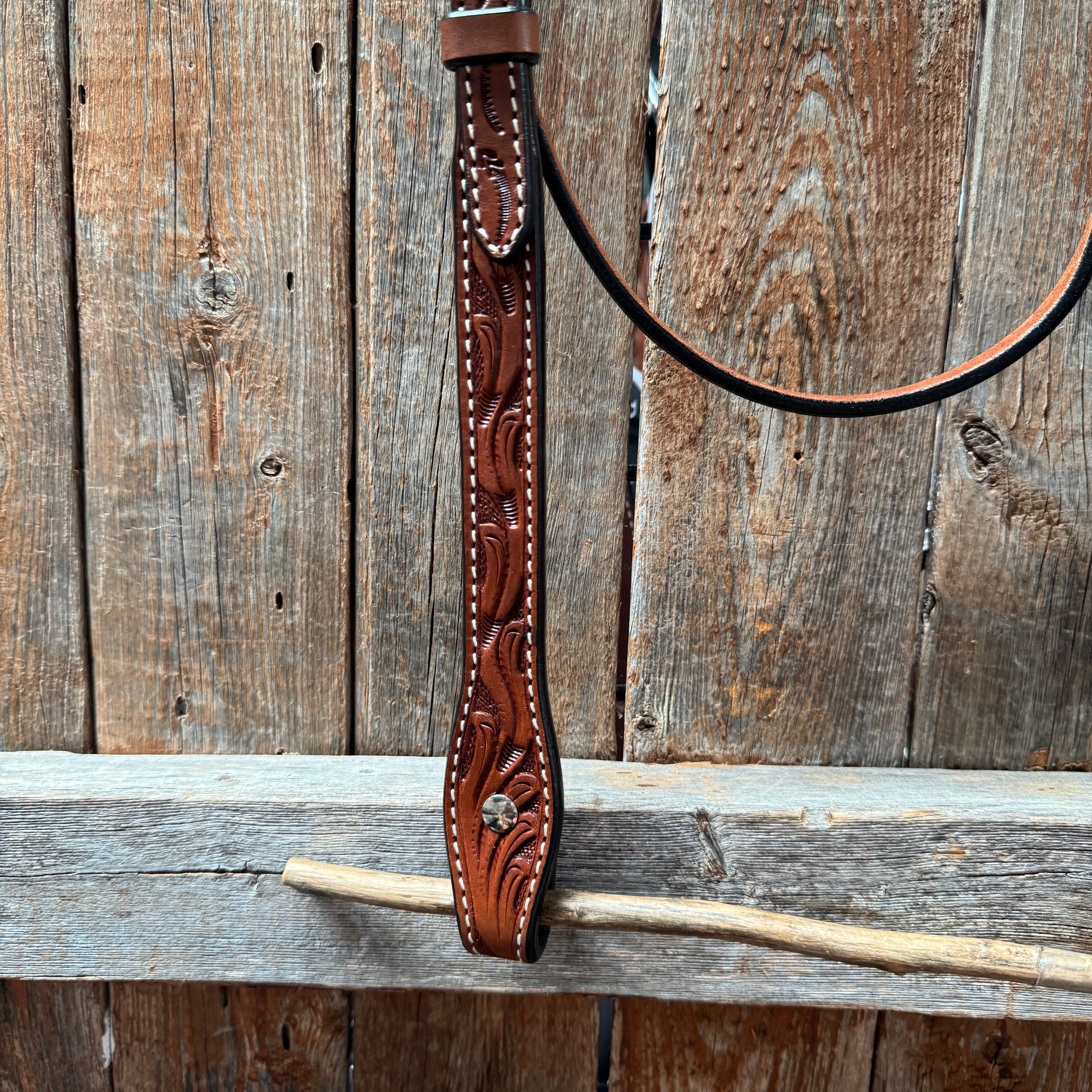 Floral V Browband Medium Oil Draft Headstall / Bridle